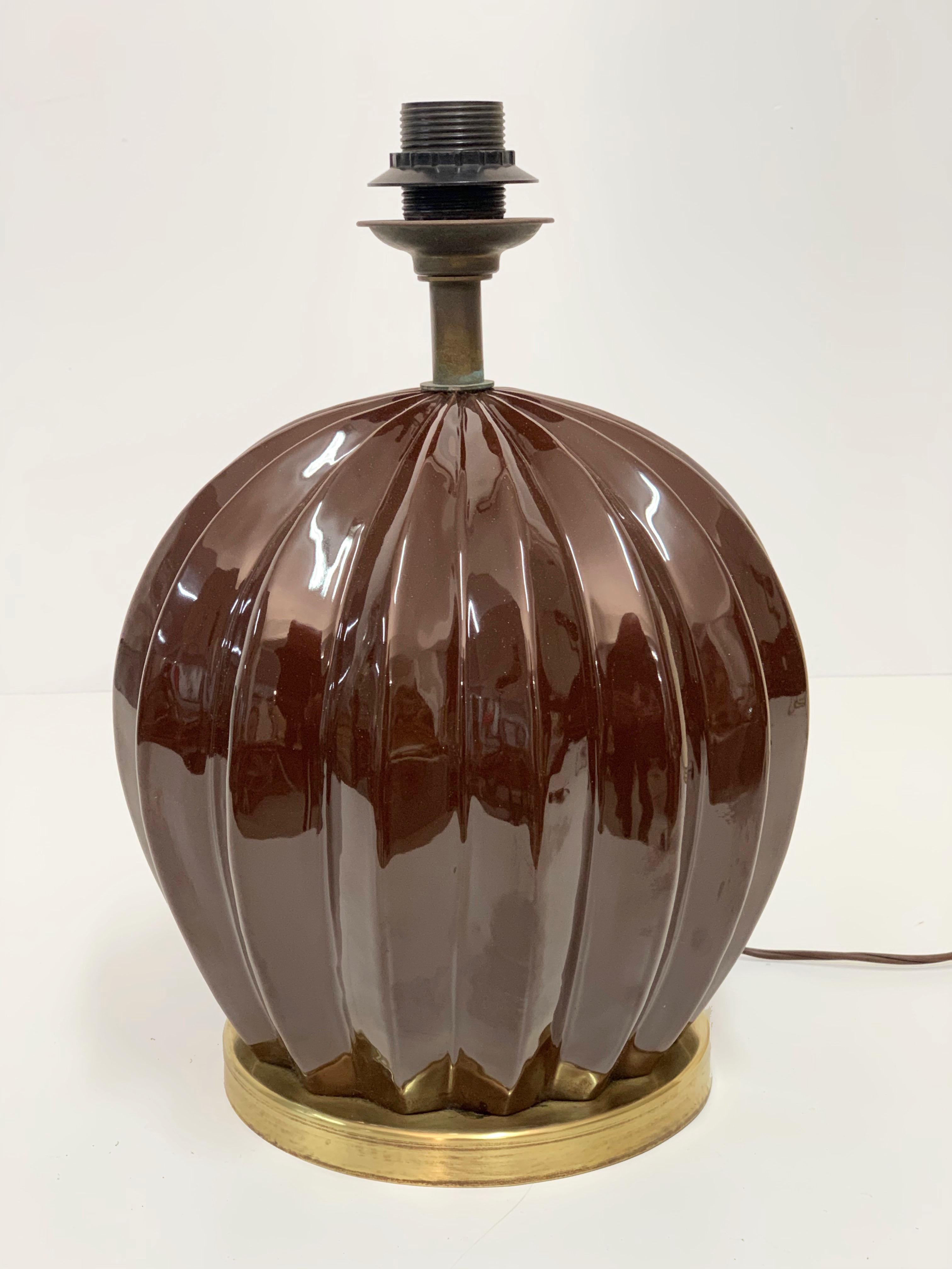 Midcentury Brown Ceramic Glazed Italian Table Lamp Tommaso Barbi Style, 1970s For Sale 12