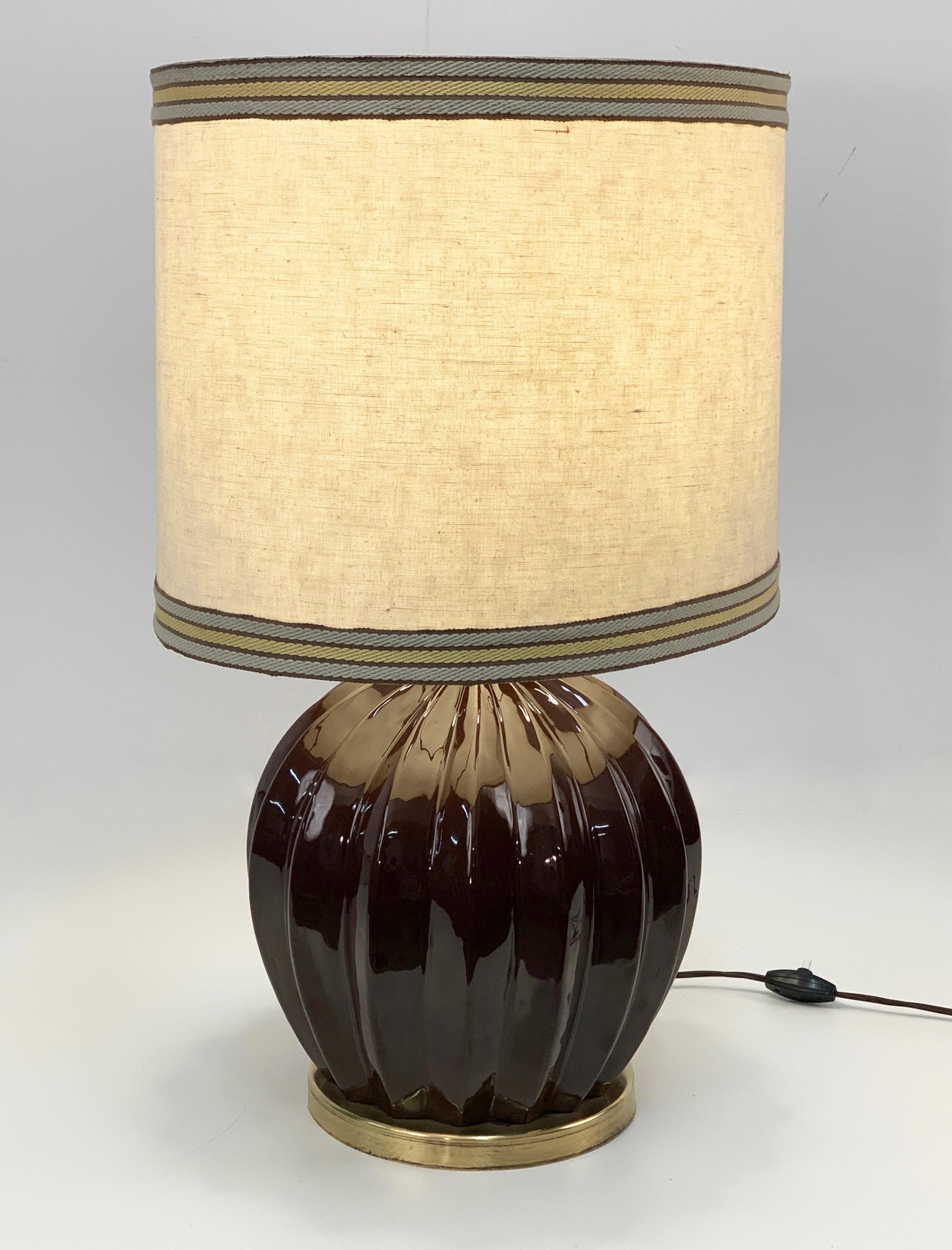 Midcentury Brown Ceramic Glazed Italian Table Lamp Tommaso Barbi Style, 1970s For Sale 4
