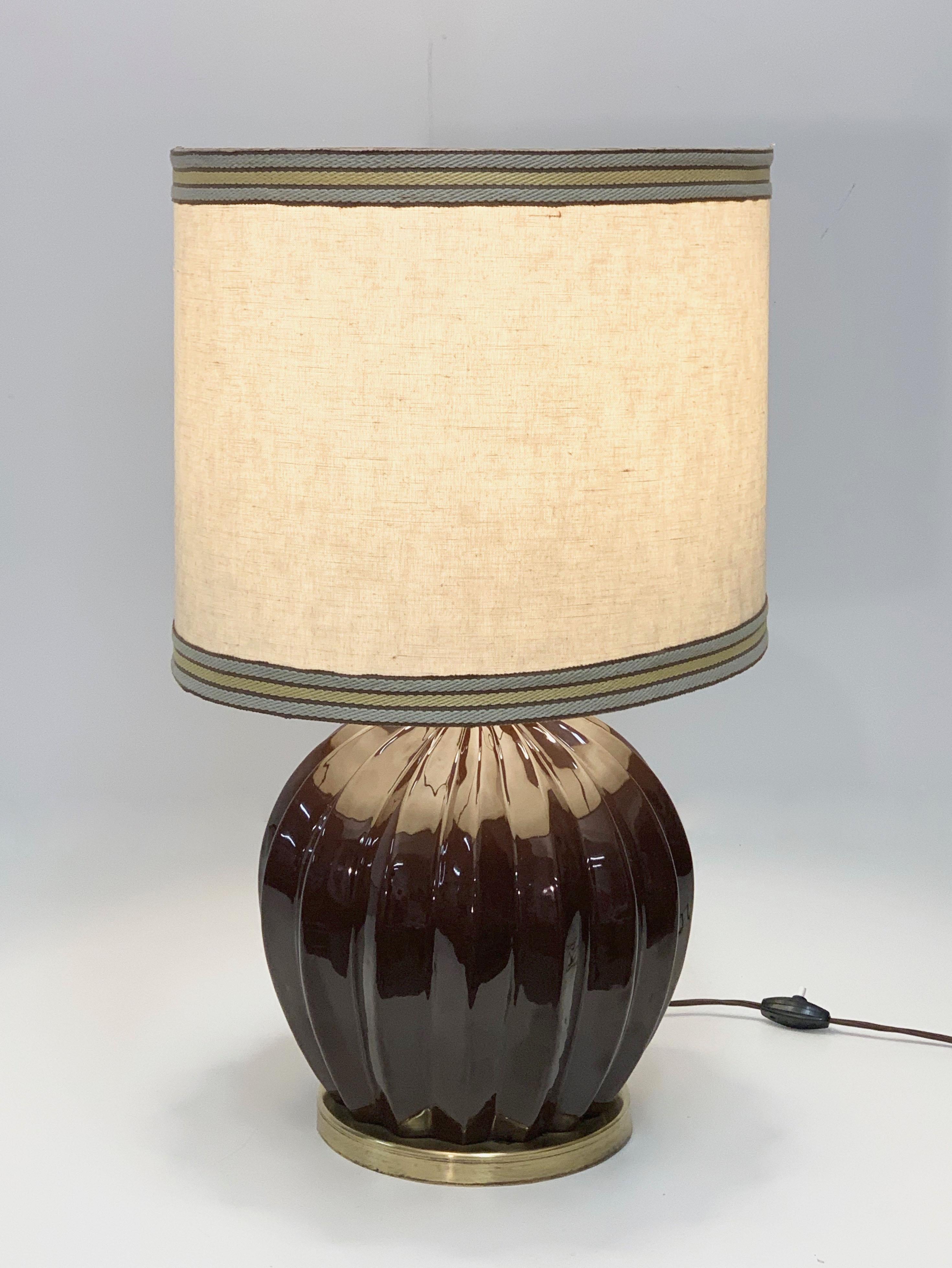 Midcentury Brown Ceramic Glazed Italian Table Lamp Tommaso Barbi Style, 1970s For Sale 6