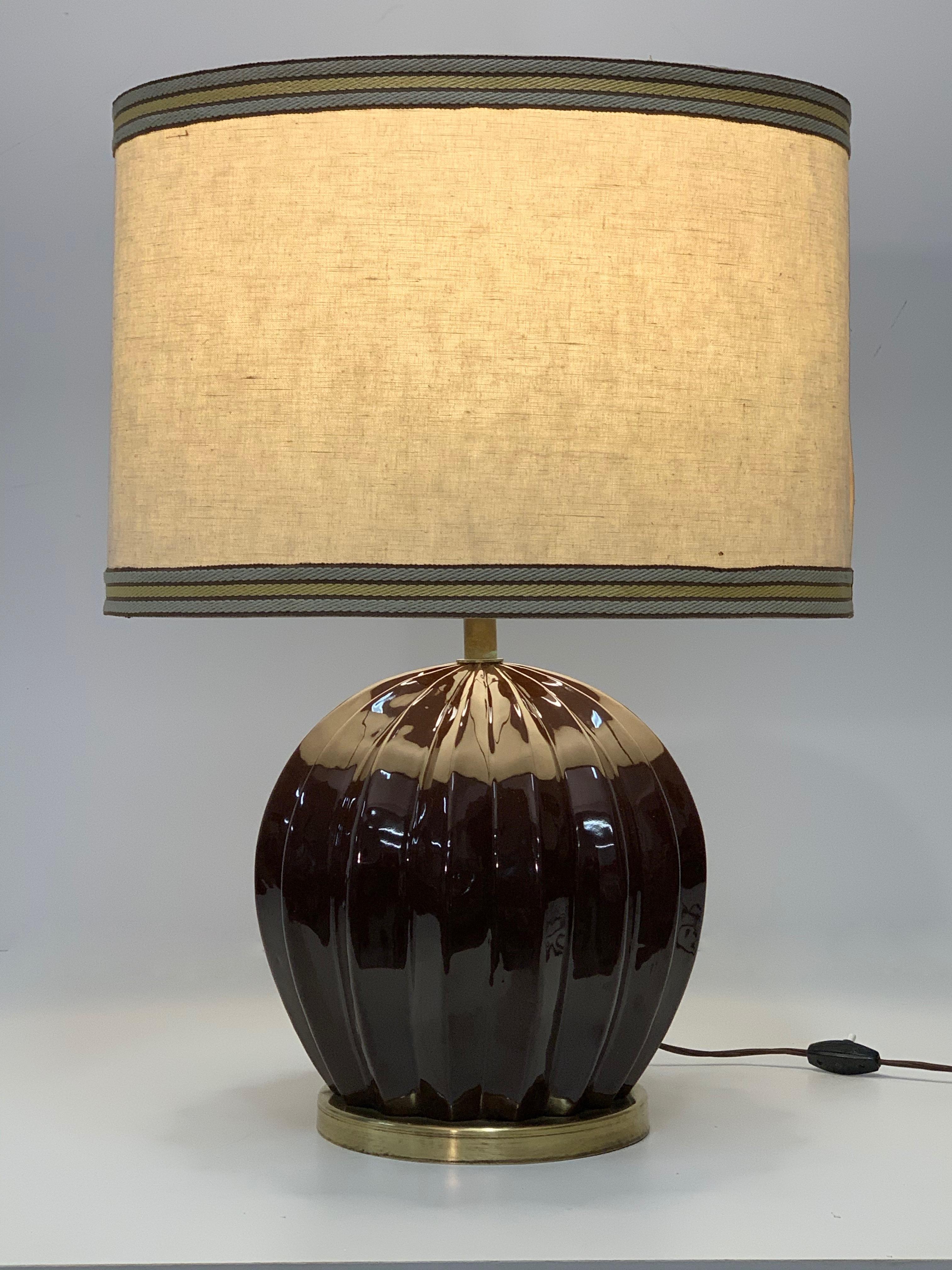 Midcentury Brown Ceramic Glazed Italian Table Lamp Tommaso Barbi Style, 1970s For Sale 7