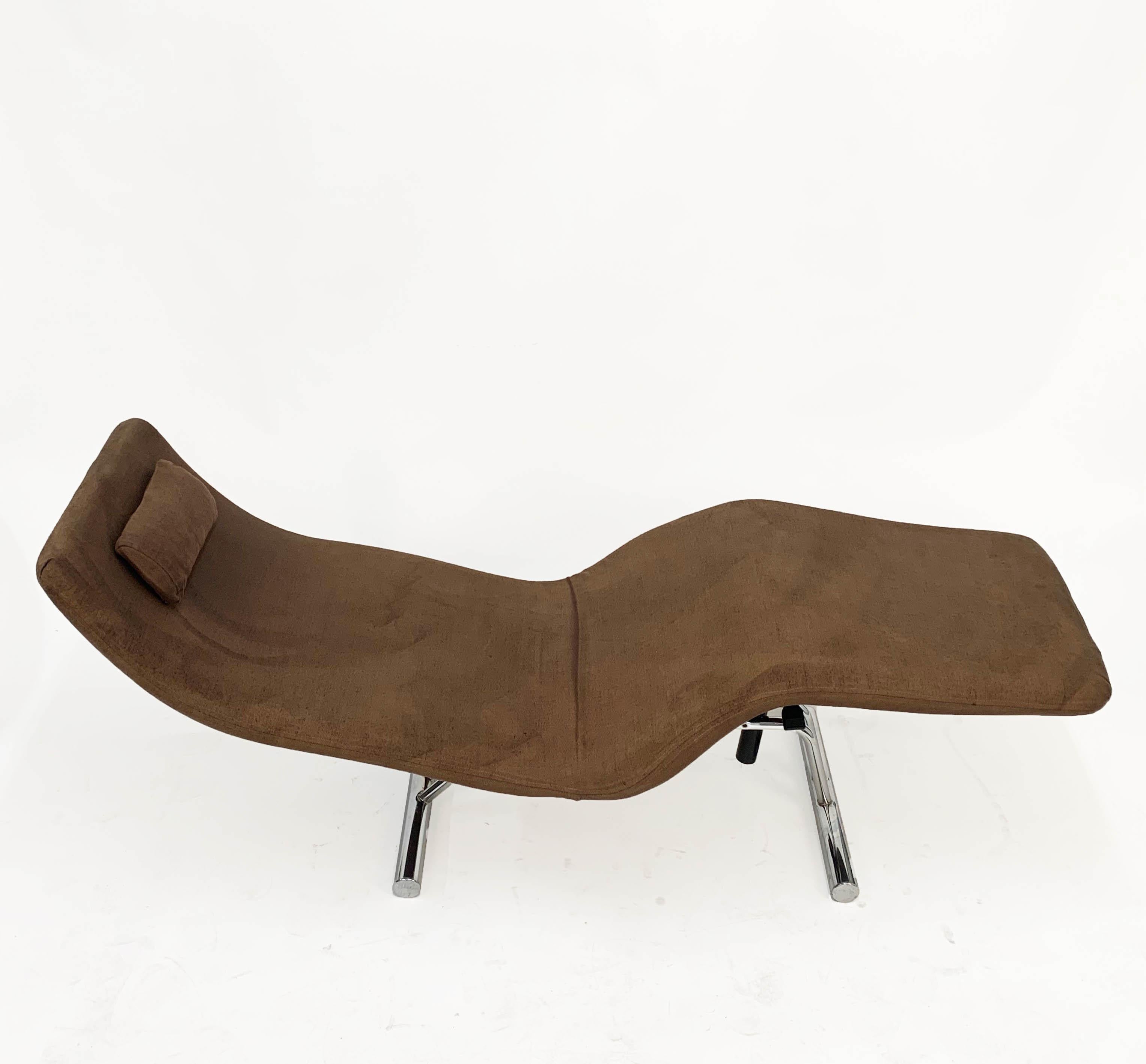 Midcentury Brown Fabric and Chrome Steel Chaise Longue, Paul Tuttle Style, 1980s For Sale 5