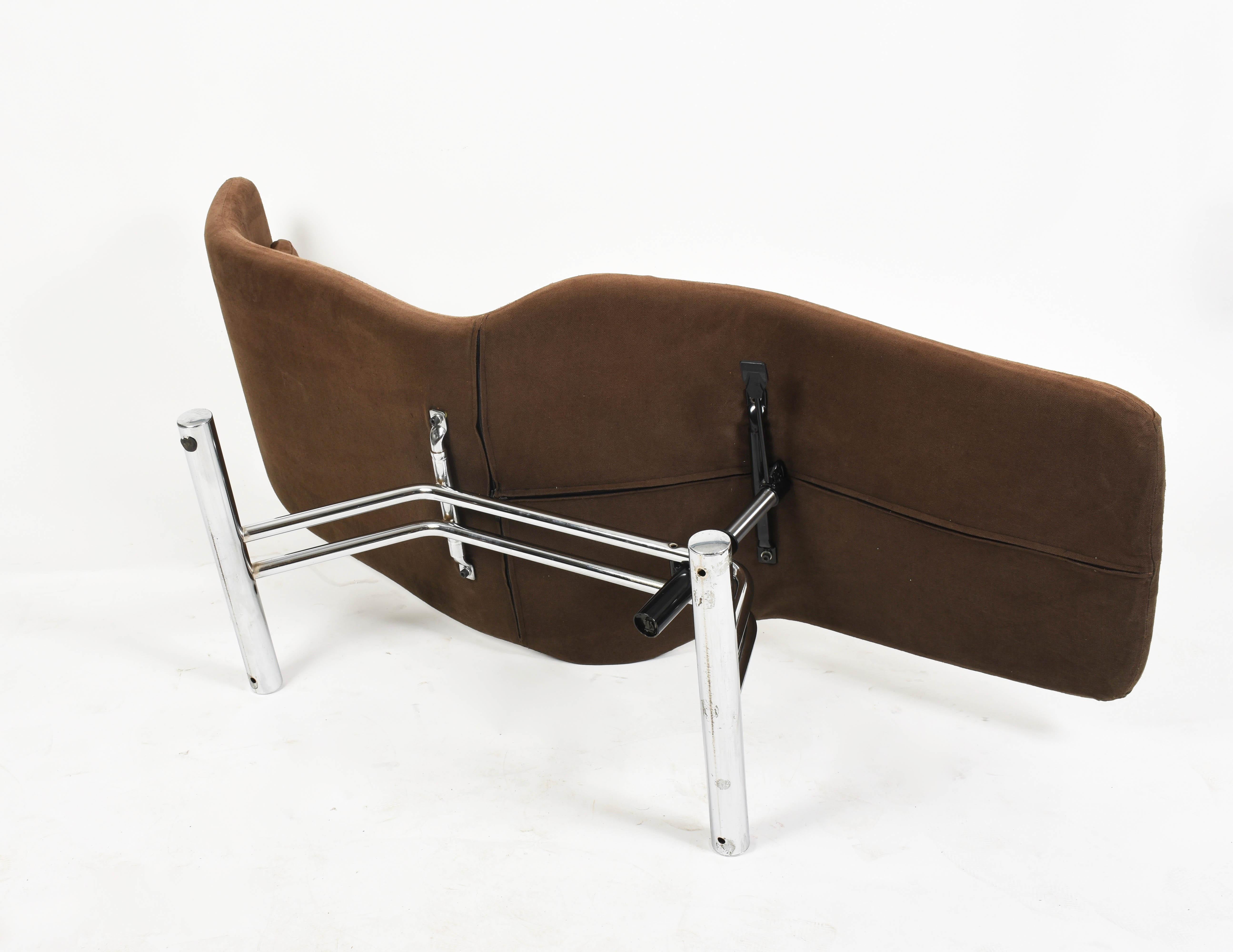 Midcentury Brown Fabric and Chrome Steel Chaise Longue, Paul Tuttle Style, 1980s For Sale 10