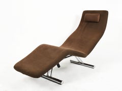 Midcentury Brown Fabric and Chrome Steel Chaise Longue, Paul Tuttle Style, 1980s