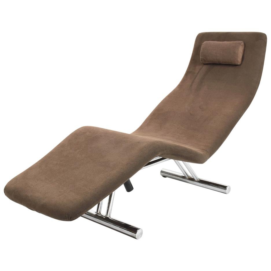 Midcentury Brown Fabric and Chrome Steel Chaise Longue, Paul Tuttle Style, 1980s