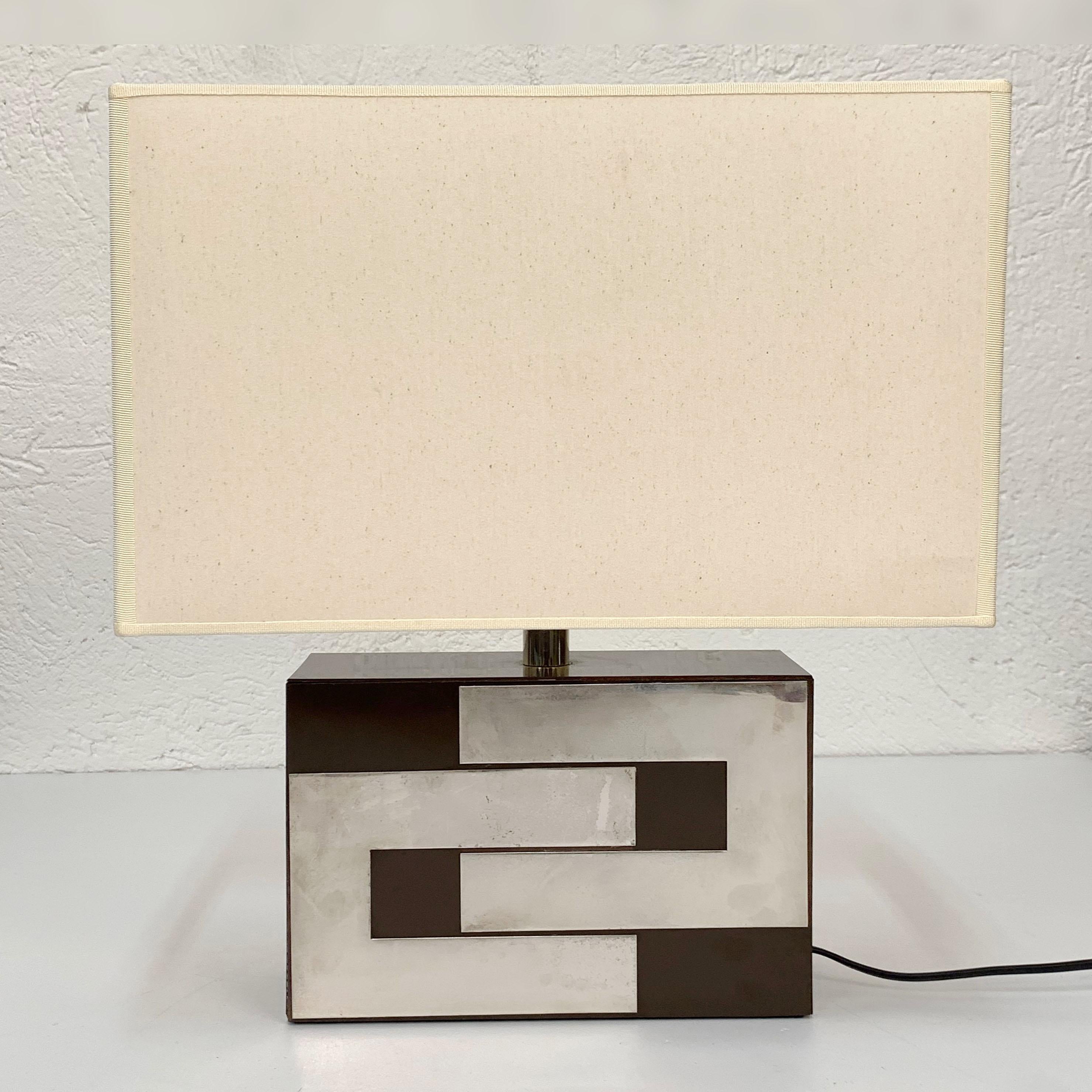 Midcentury Brown Formica and Chrome French Table Lamp in Willy Rizzo Style 1970s 2