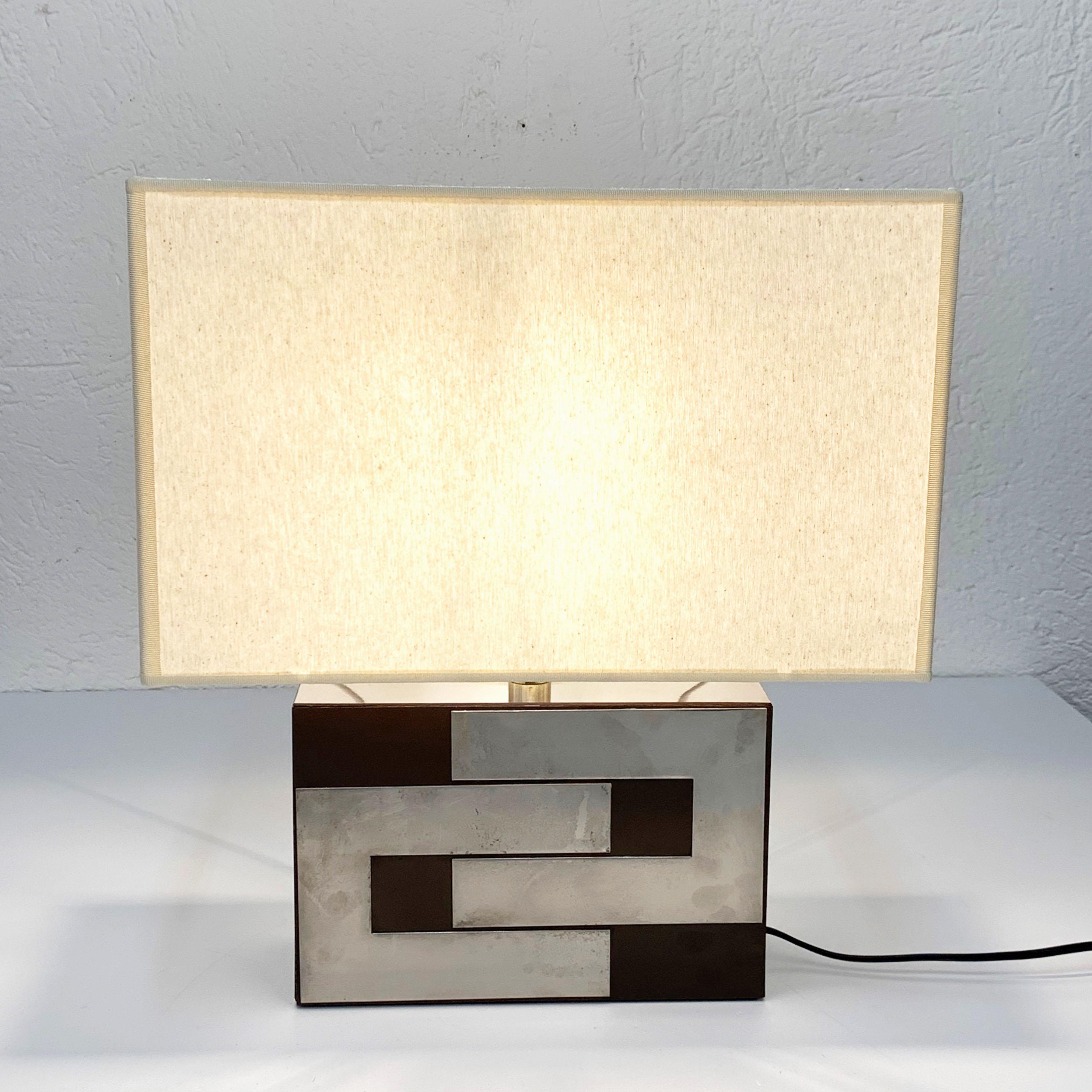Midcentury Brown Formica and Chrome French Table Lamp in Willy Rizzo Style 1970s 3