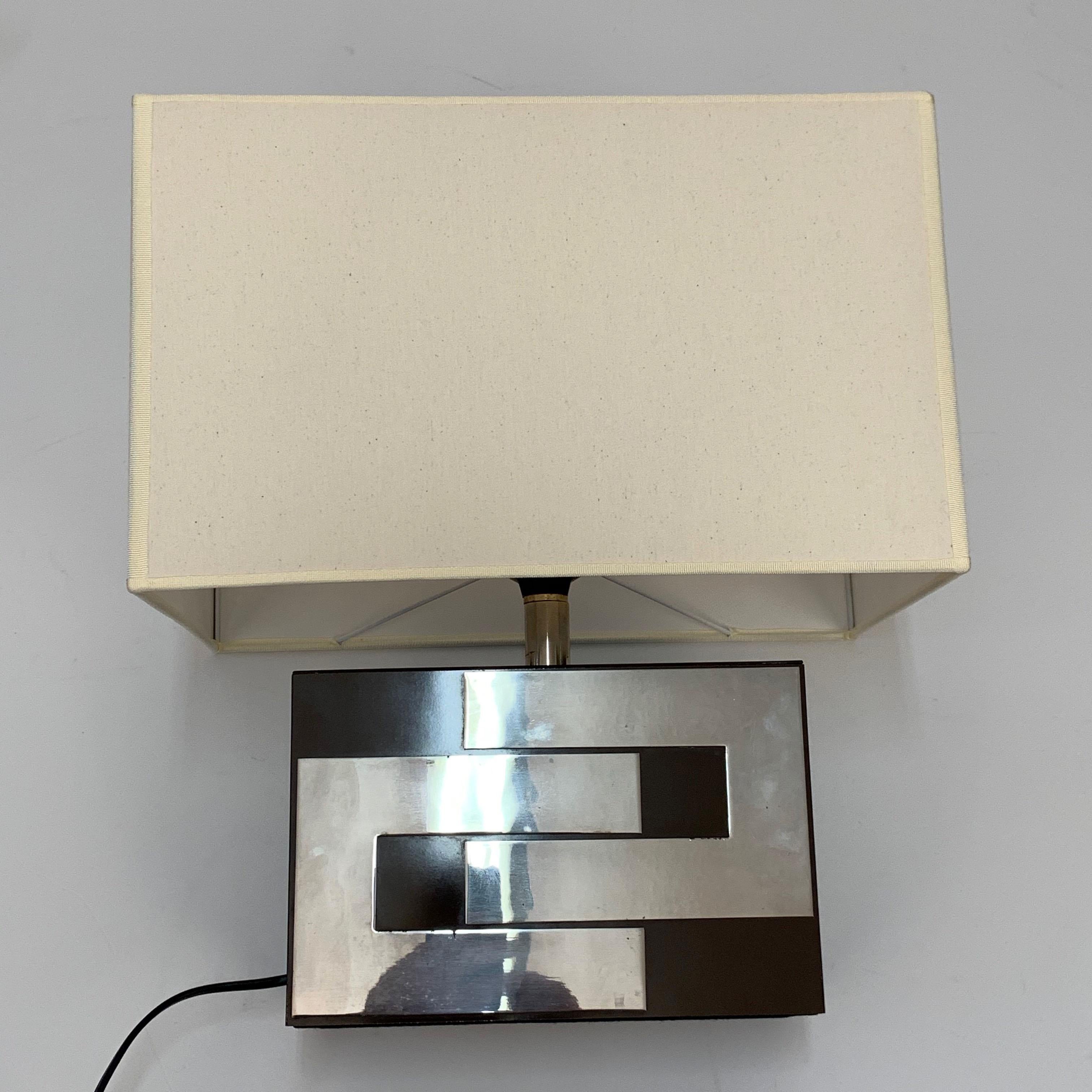 Midcentury Brown Formica and Chrome French Table Lamp in Willy Rizzo Style 1970s 4