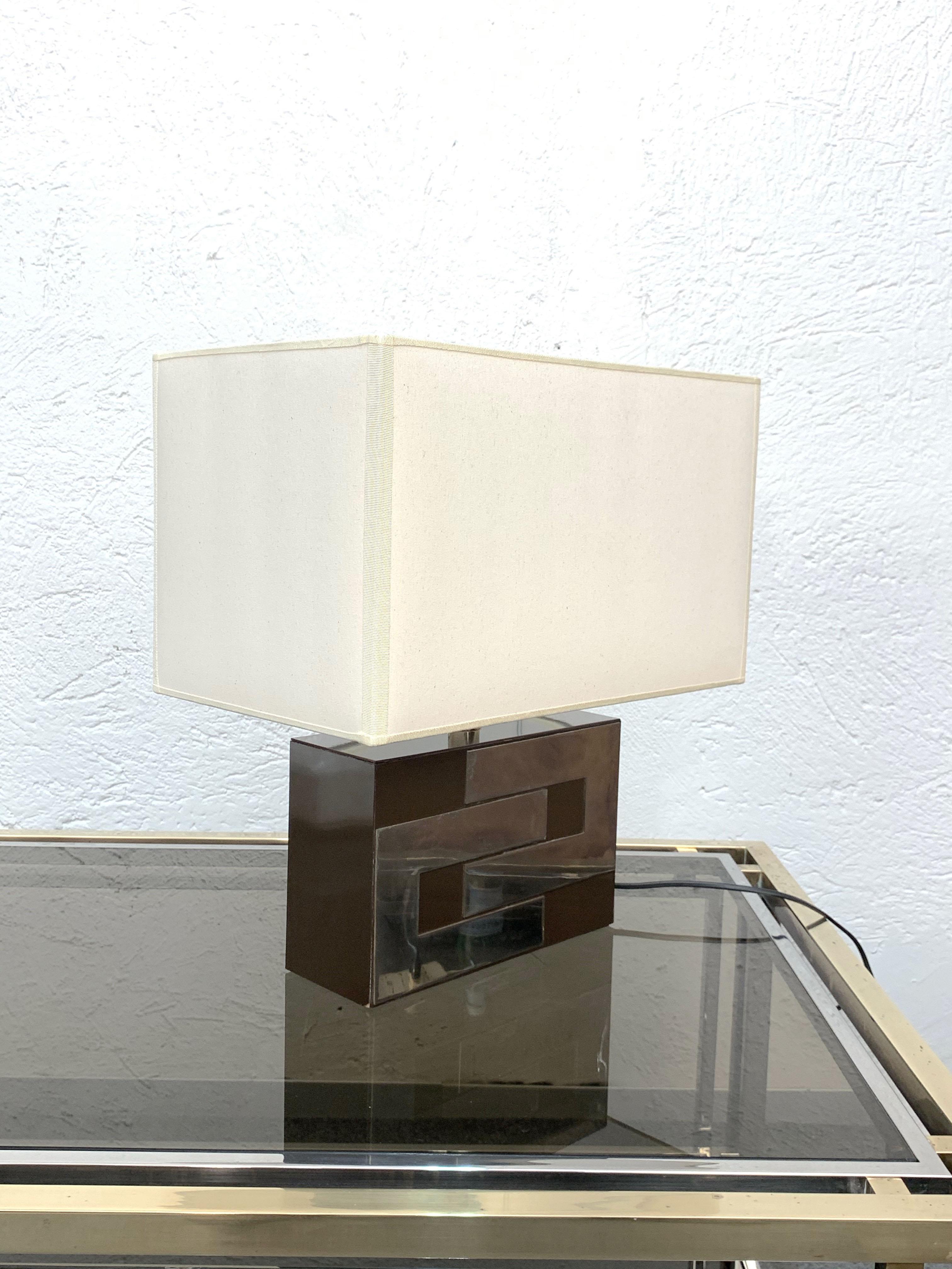 Midcentury Brown Formica and Chrome French Table Lamp in Willy Rizzo Style 1970s In Good Condition In Roma, IT