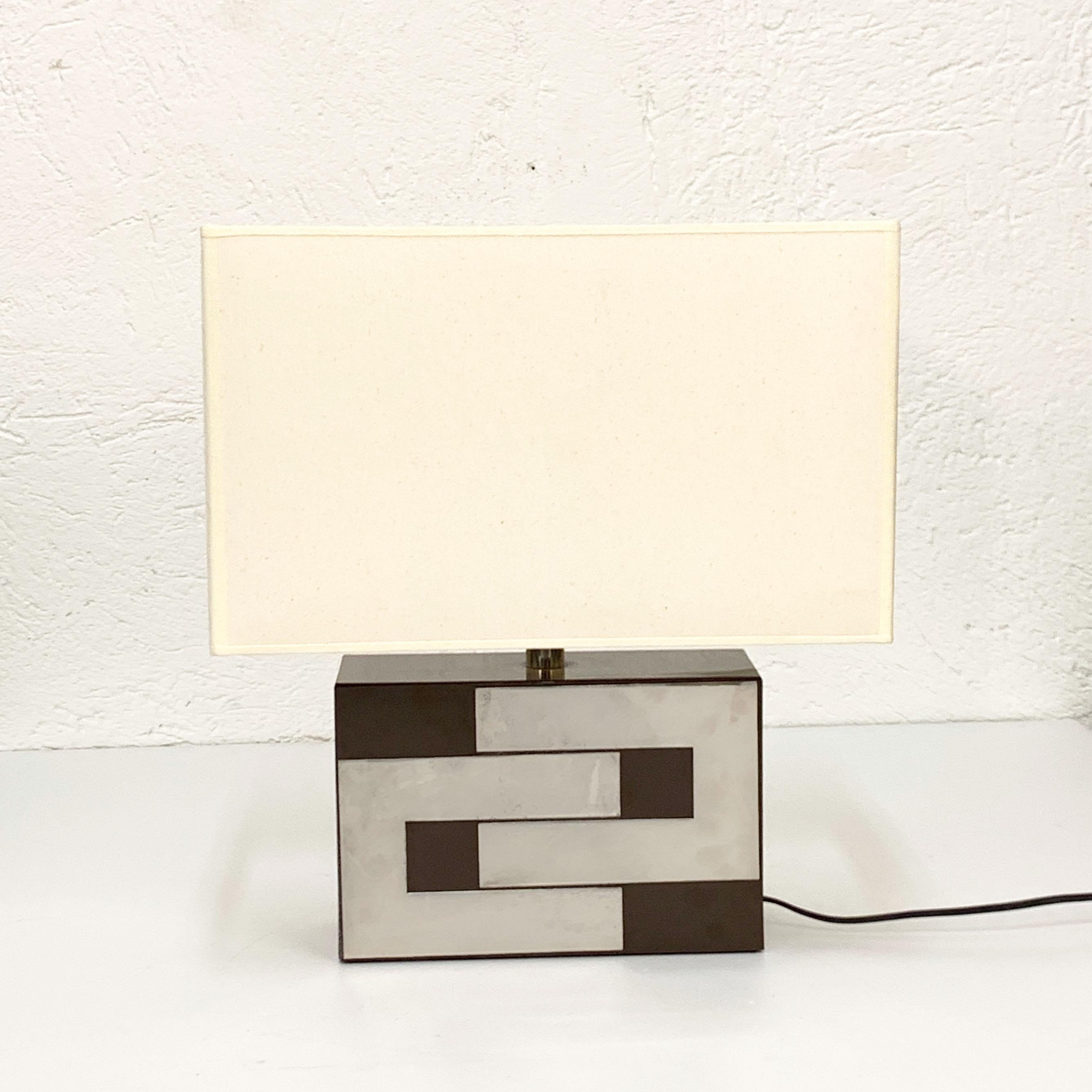 Midcentury Brown Formica and Chrome French Table Lamp in Willy Rizzo Style 1970s 1
