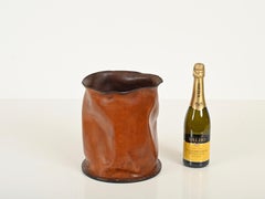 Midcentury Brown Italian Leather Decorative Wastepaper Basket, Nova Tecno, 1950s