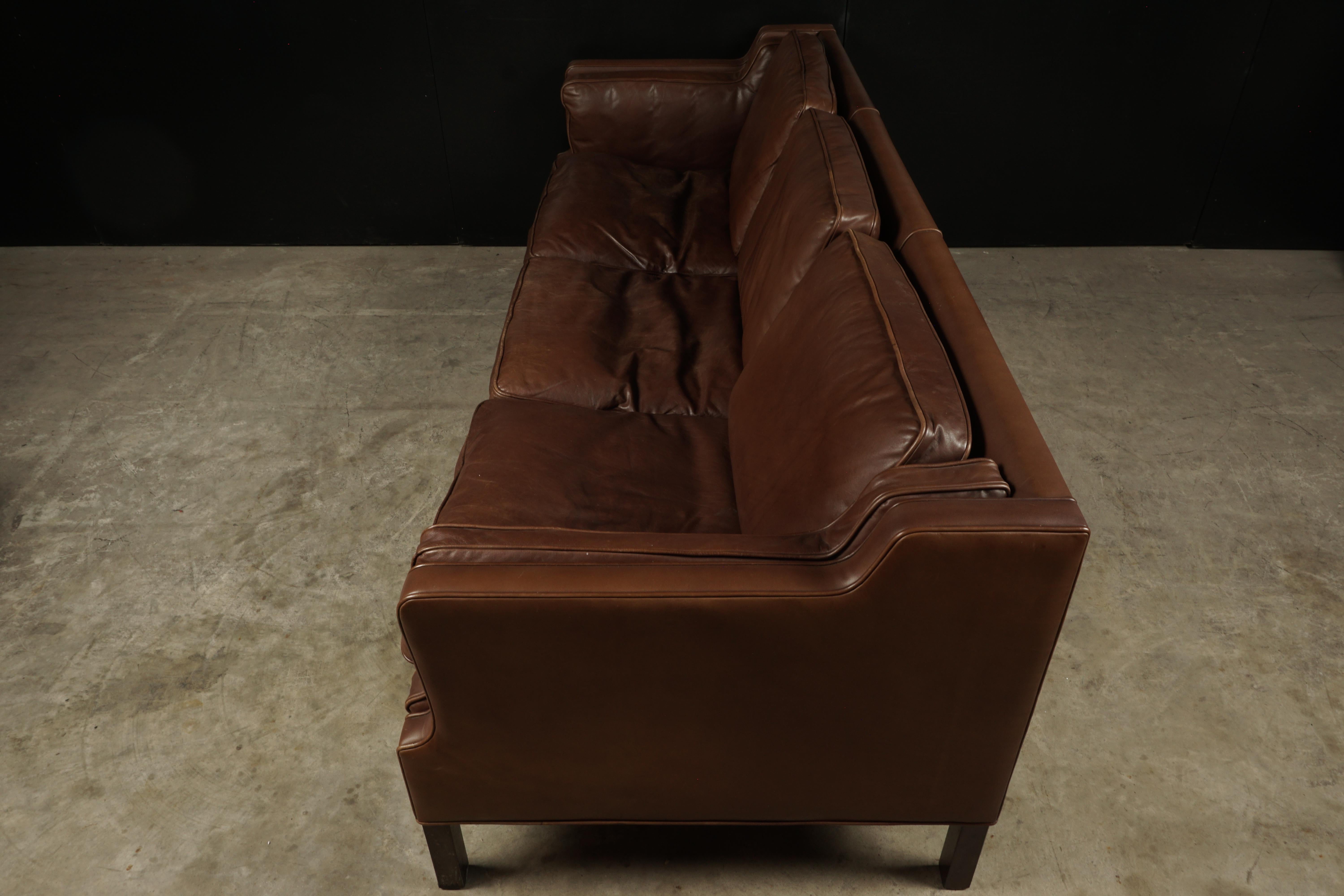 European Midcentury Brown Leather Sofa from Denmark, circa 1970
