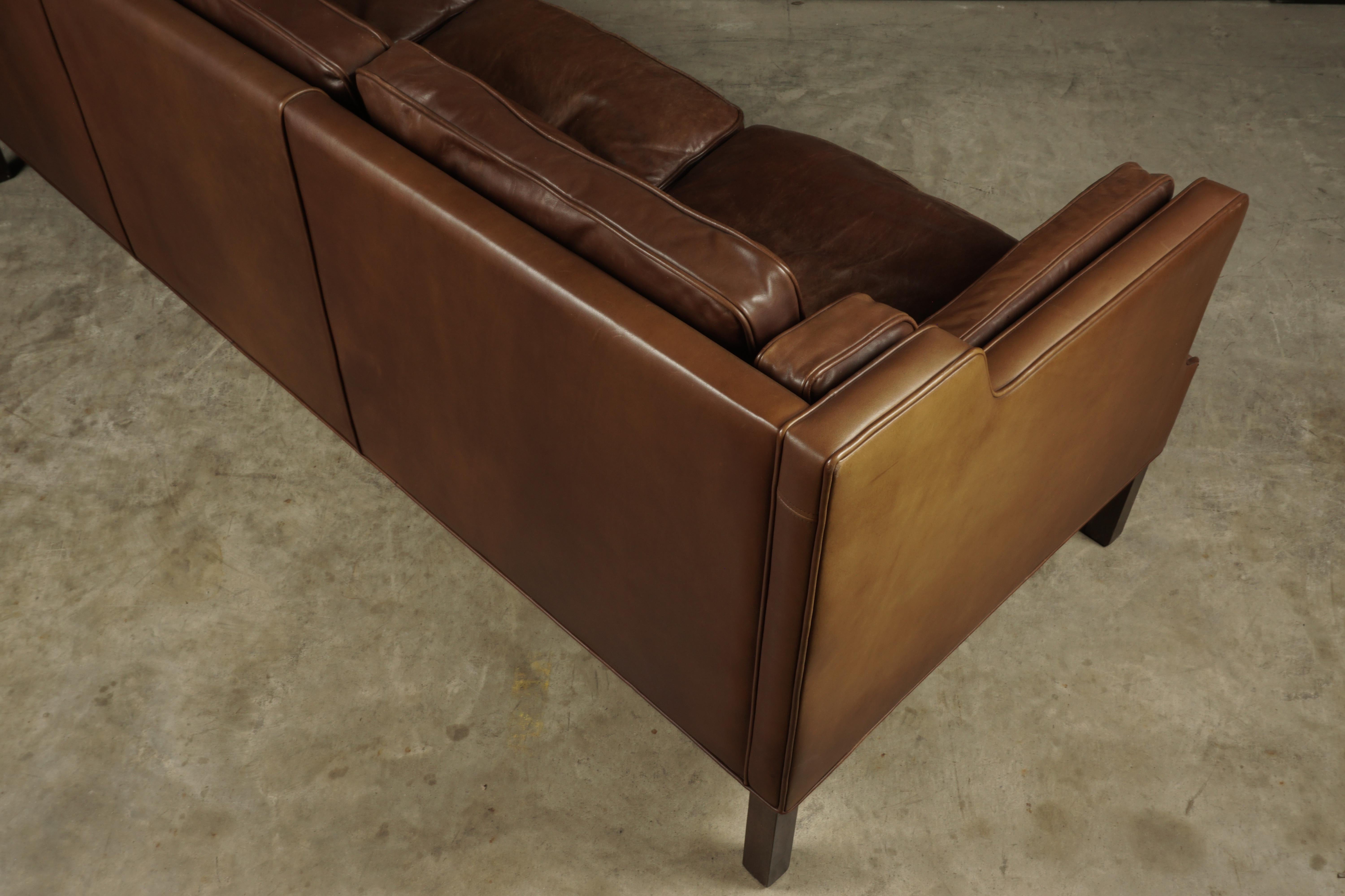 Midcentury Brown Leather Sofa from Denmark, circa 1970 1