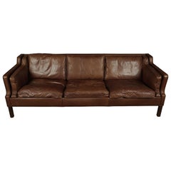 Midcentury Brown Leather Sofa from Denmark, circa 1970
