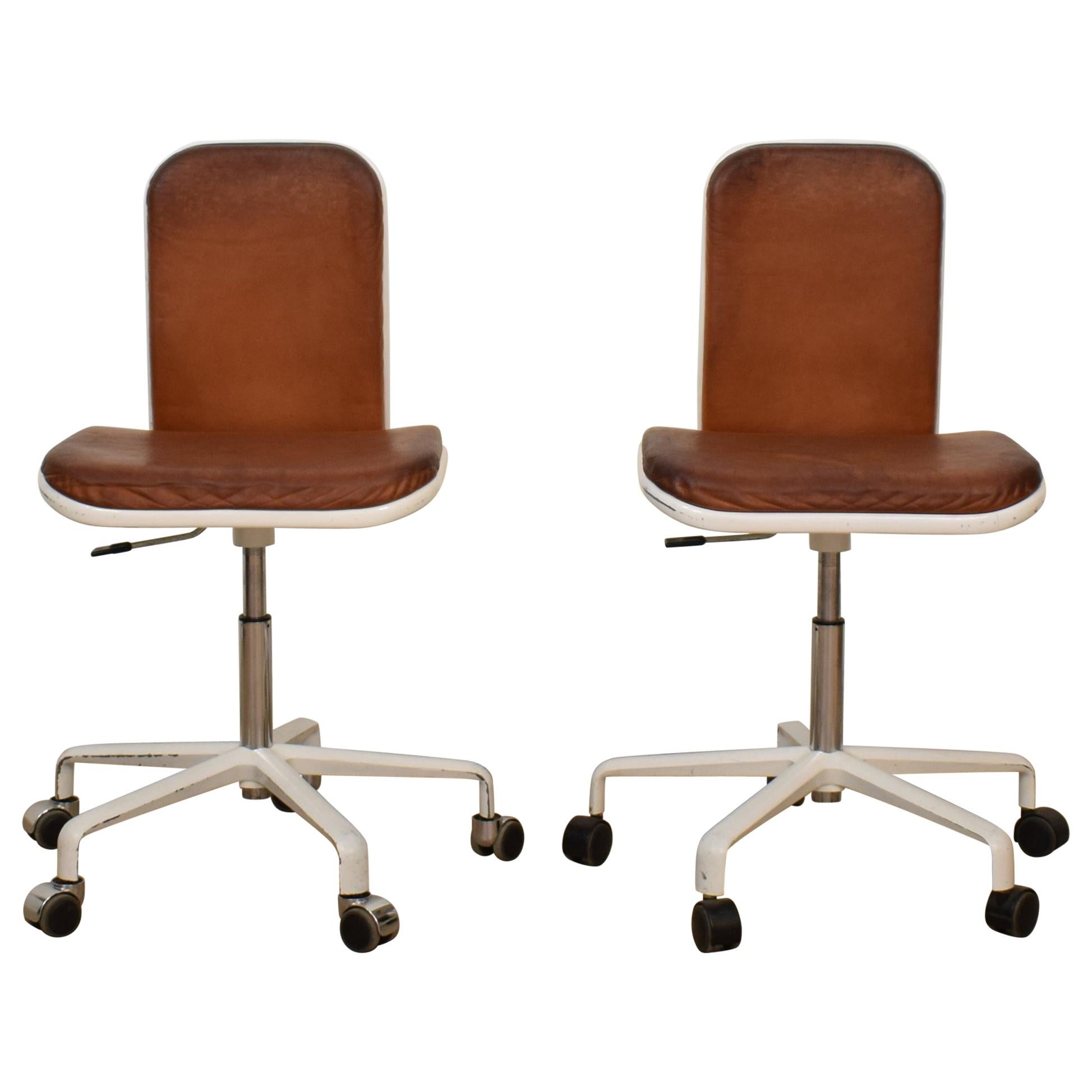 Midcentury Brown Leather Supporto Office Chairs by Fred Scott for Hille, 1980