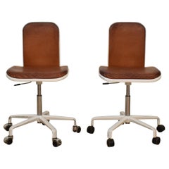 Midcentury Brown Leather Supporto Office Chairs by Fred Scott for Hille, 1980