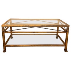 Midcentury Brown Metal Rectangular Coffee Table with Two Tier Glass 1970