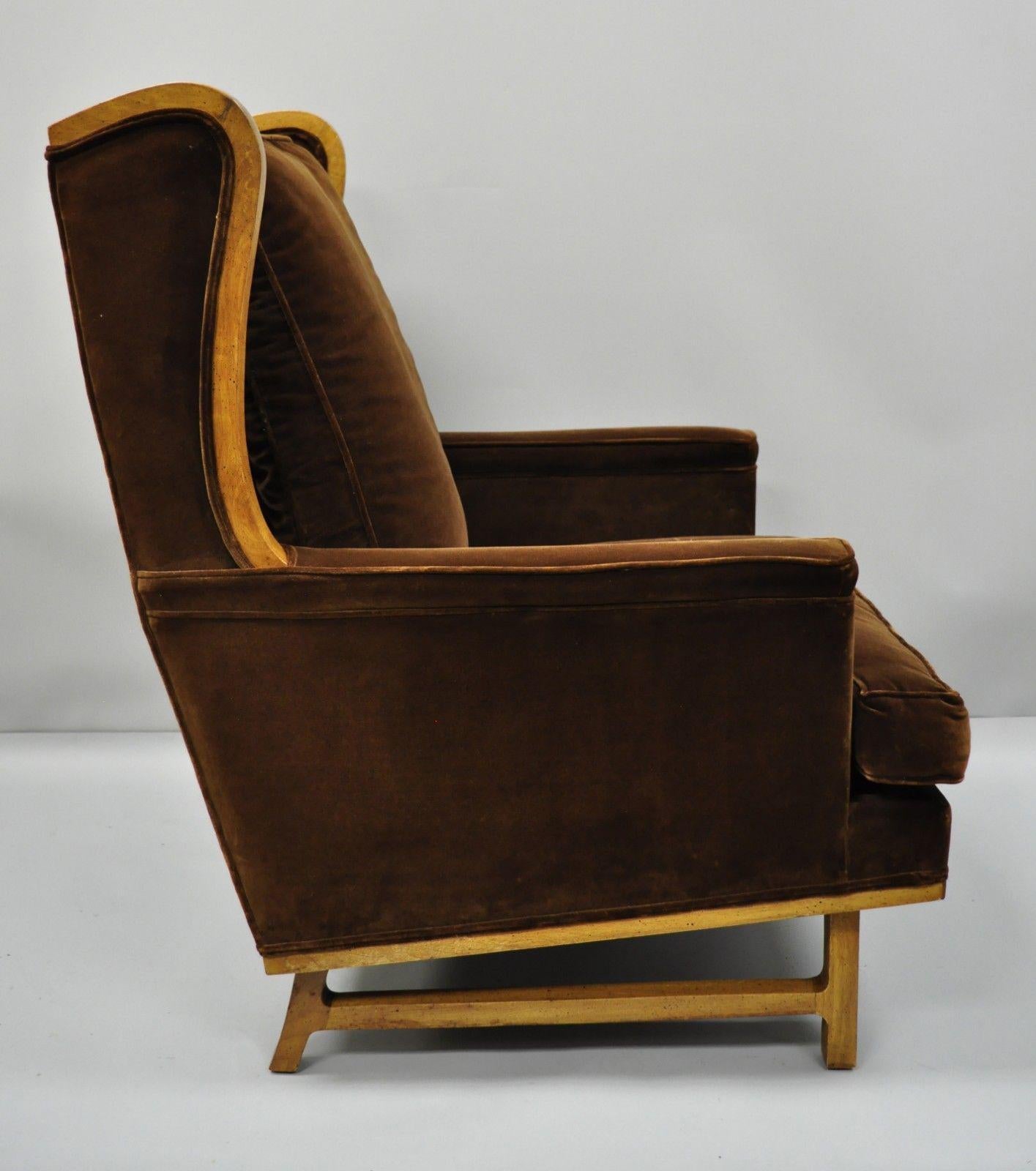 Midcentury Brown Mohair Edward Wormley Style Wingback Lounge Chair & Ottoman 3