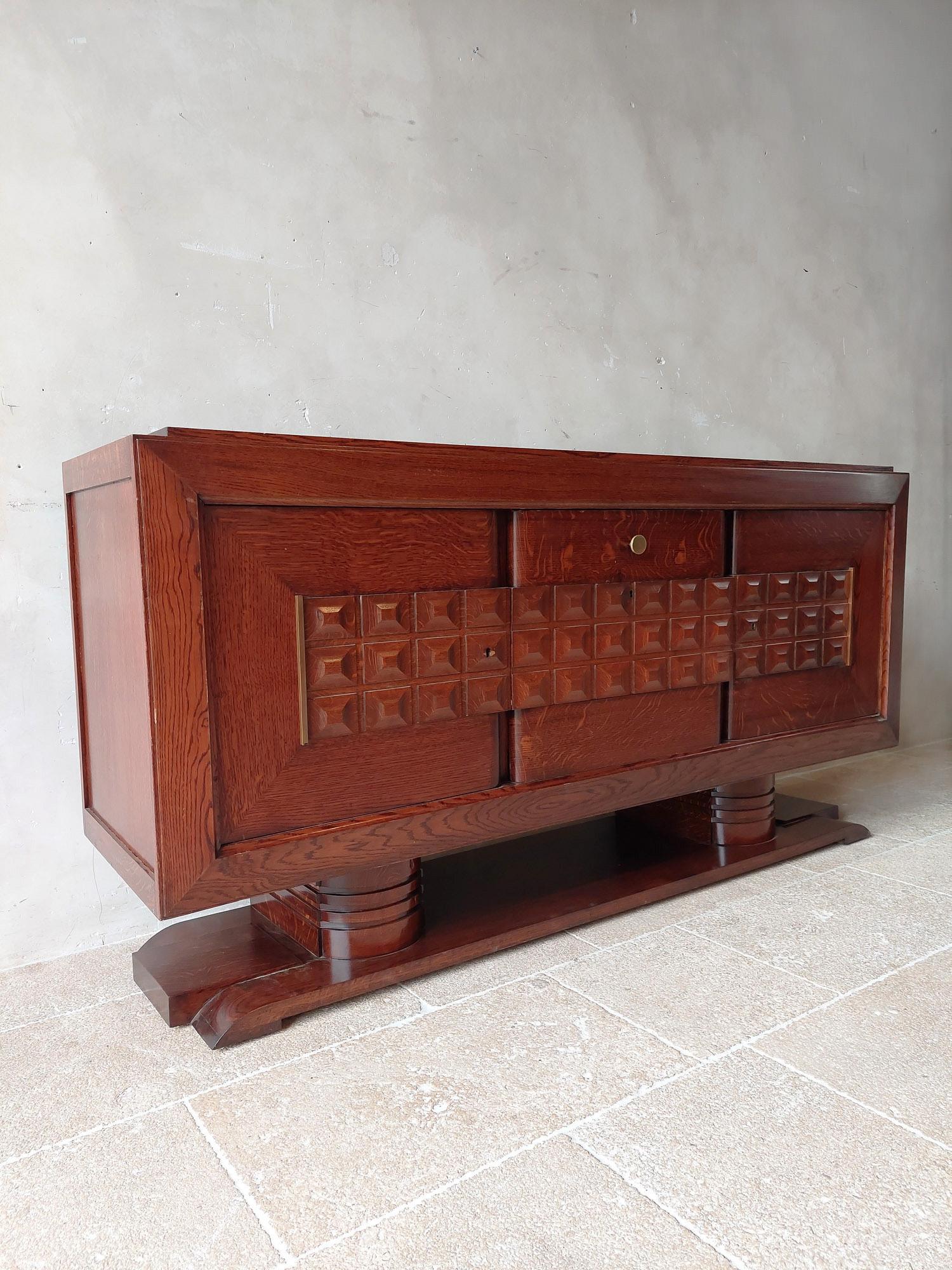 French Mid-Century Brown Oak Sideboard by Charles Dudouyt, 1940s