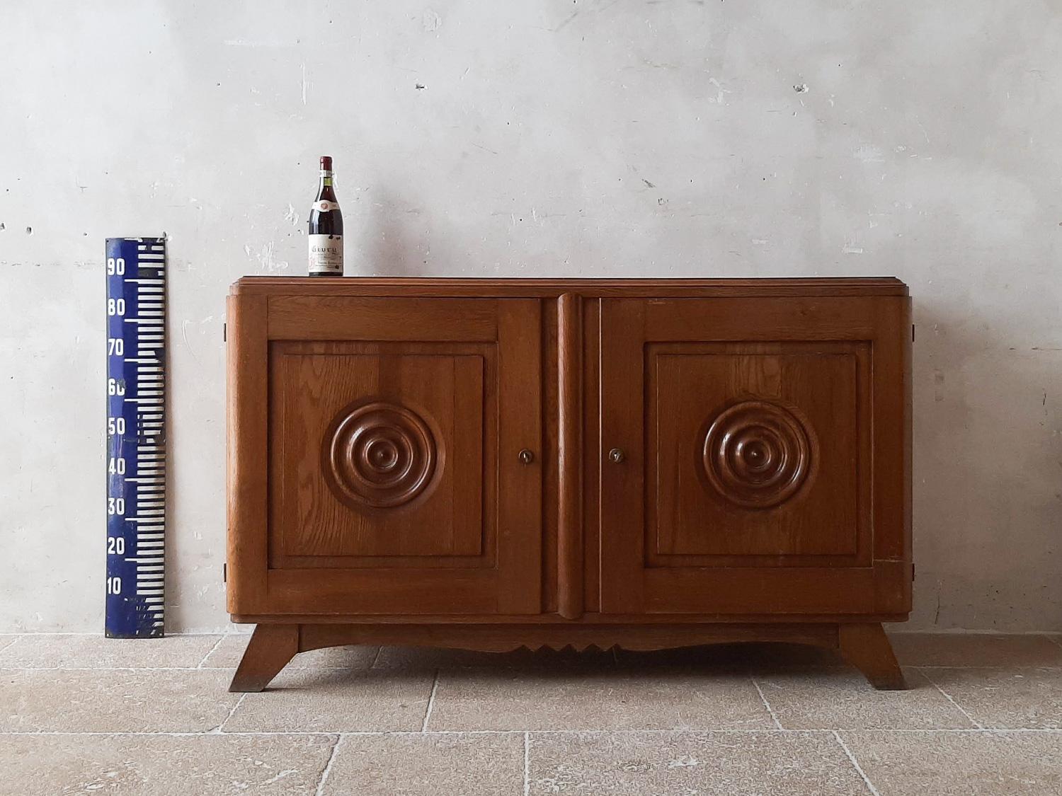 French Midcentury Brown Oak Sideboard by Charles Dudouyt, 1940s