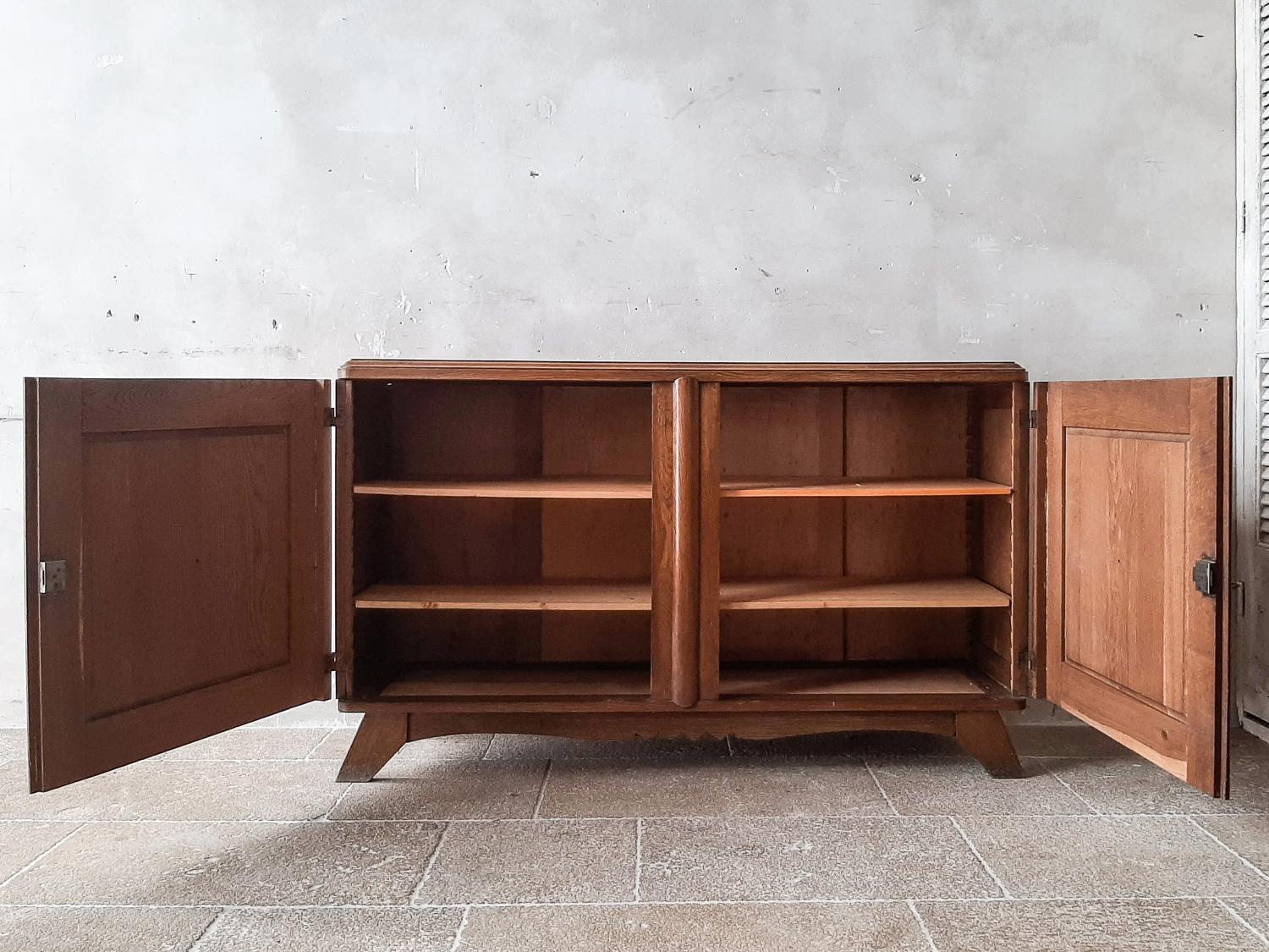 Midcentury Brown Oak Sideboard by Charles Dudouyt, 1940s In Good Condition In Baambrugge, NL