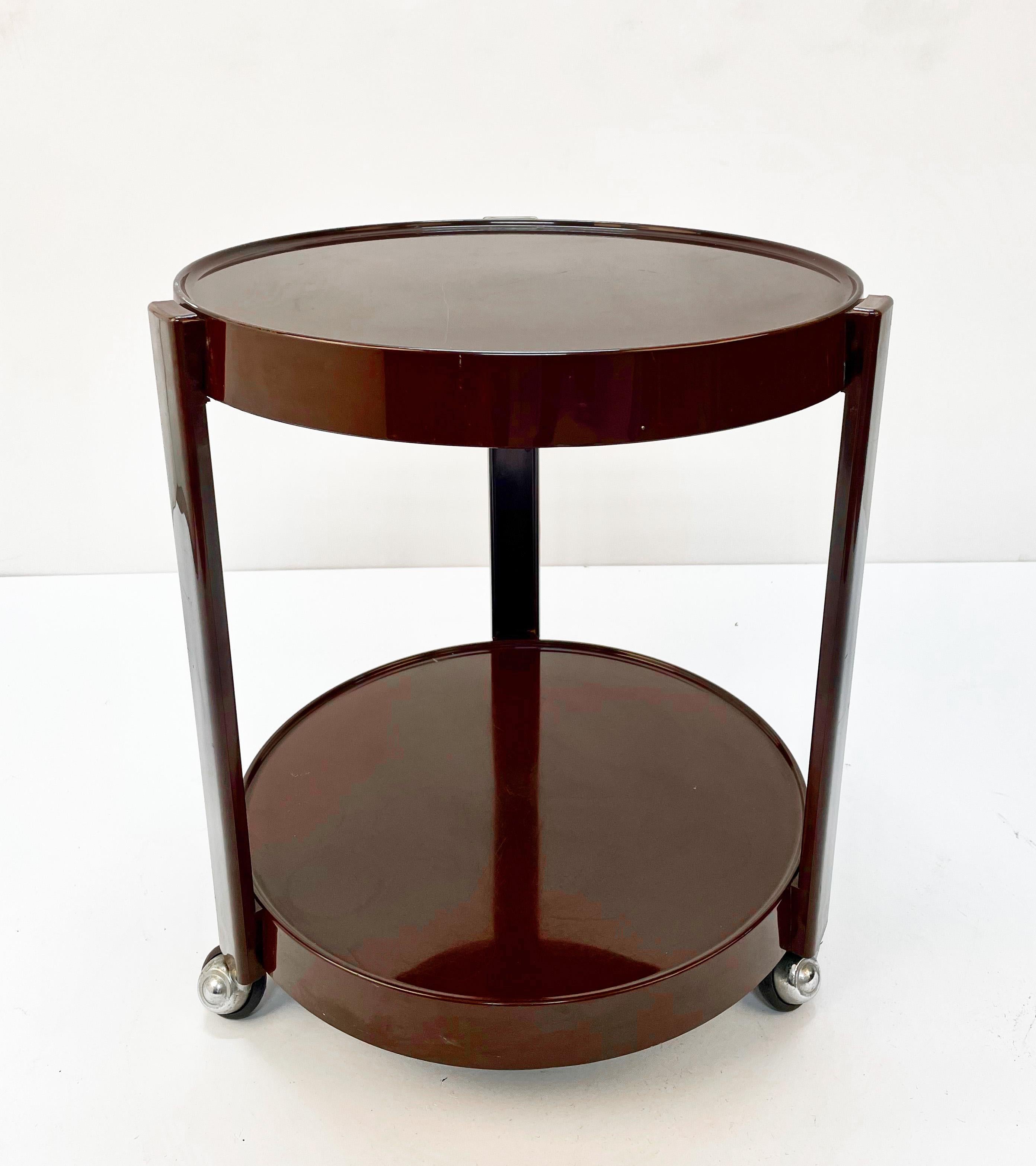 Midcentury Brown Plastic Round Italian Bar Cart with Two Shelves, 1970s For Sale 2