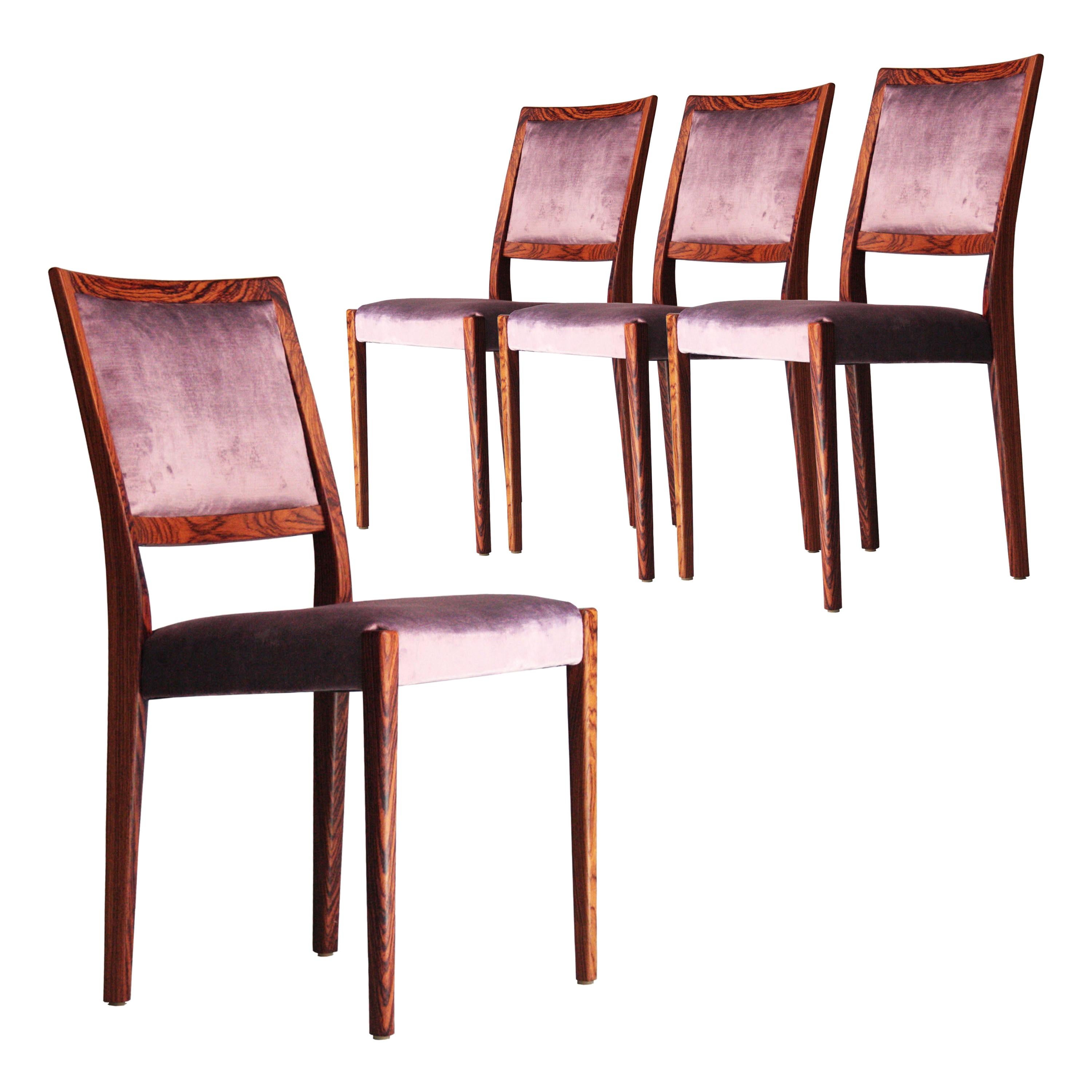 Midcentury Brown Purple Velvet Set of Four Chairs, Sweden, 1960