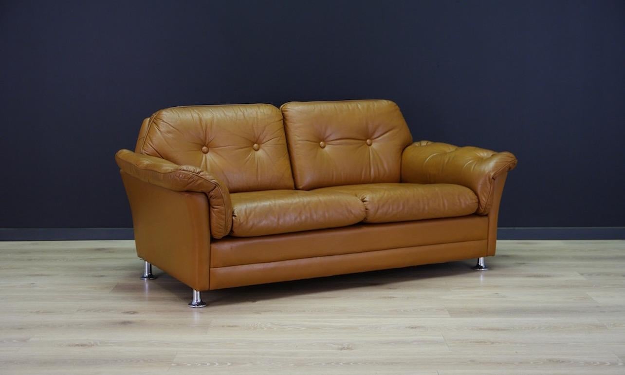 Late 20th Century Midcentury Brown Sofa Classic 1960s Leather Danish Design