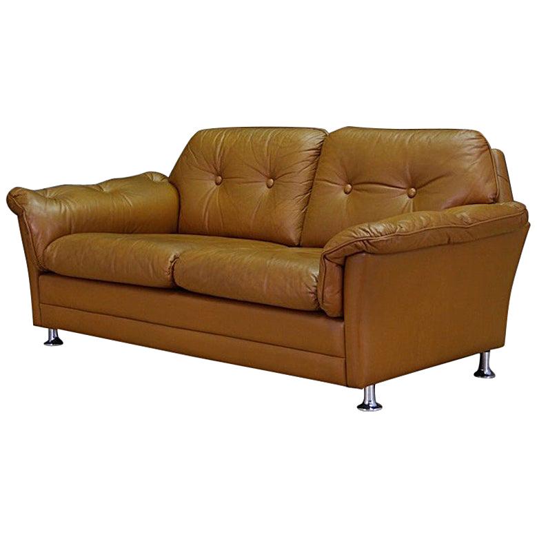 Midcentury Brown Sofa Classic 1960s Leather Danish Design