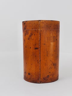 Midcentury Brown Tan Leather Wastepaper Basket by Torben Ørskov, Denmark, 1960s