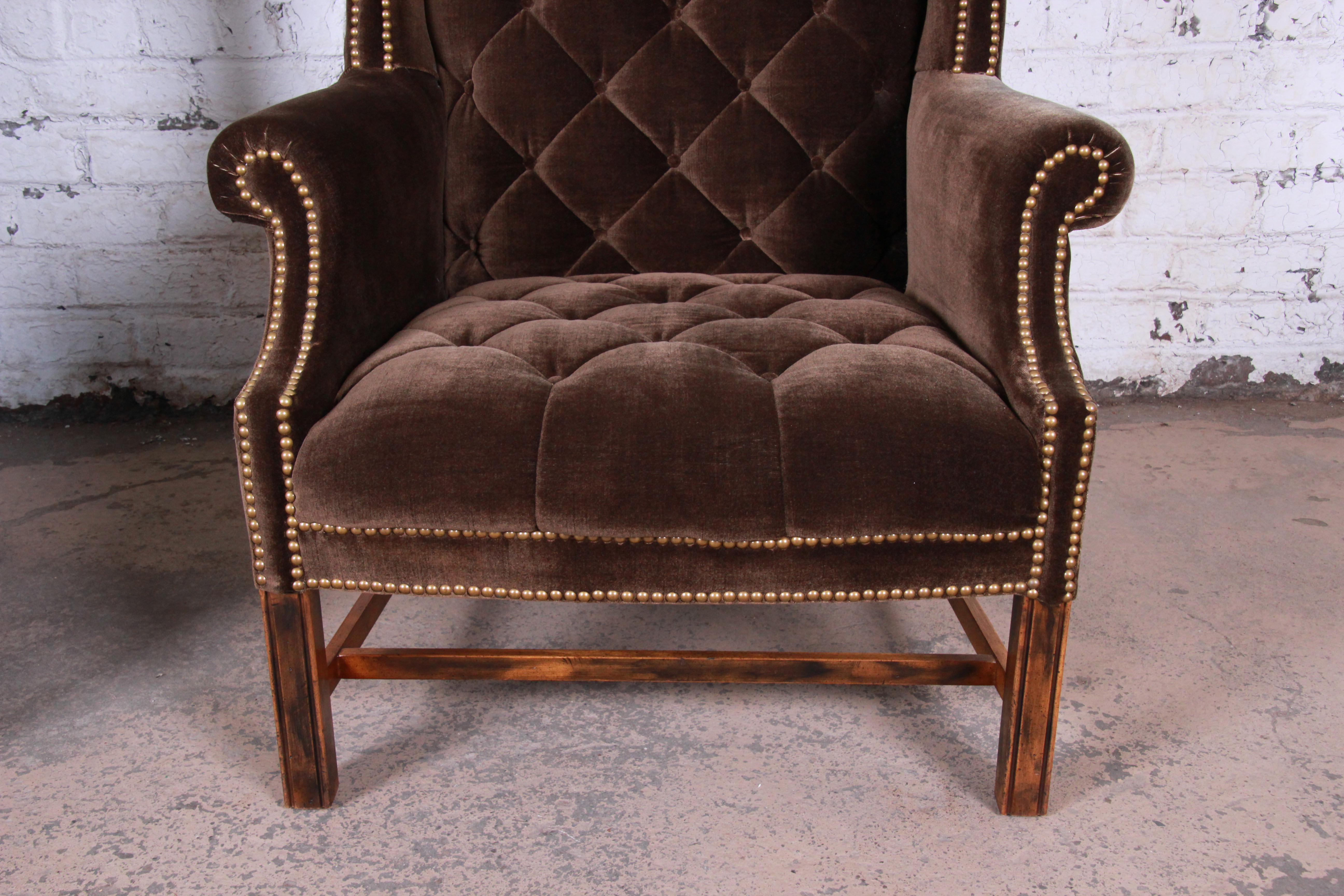 Midcentury Brown Velvet Porter's Chairs, Pair 3
