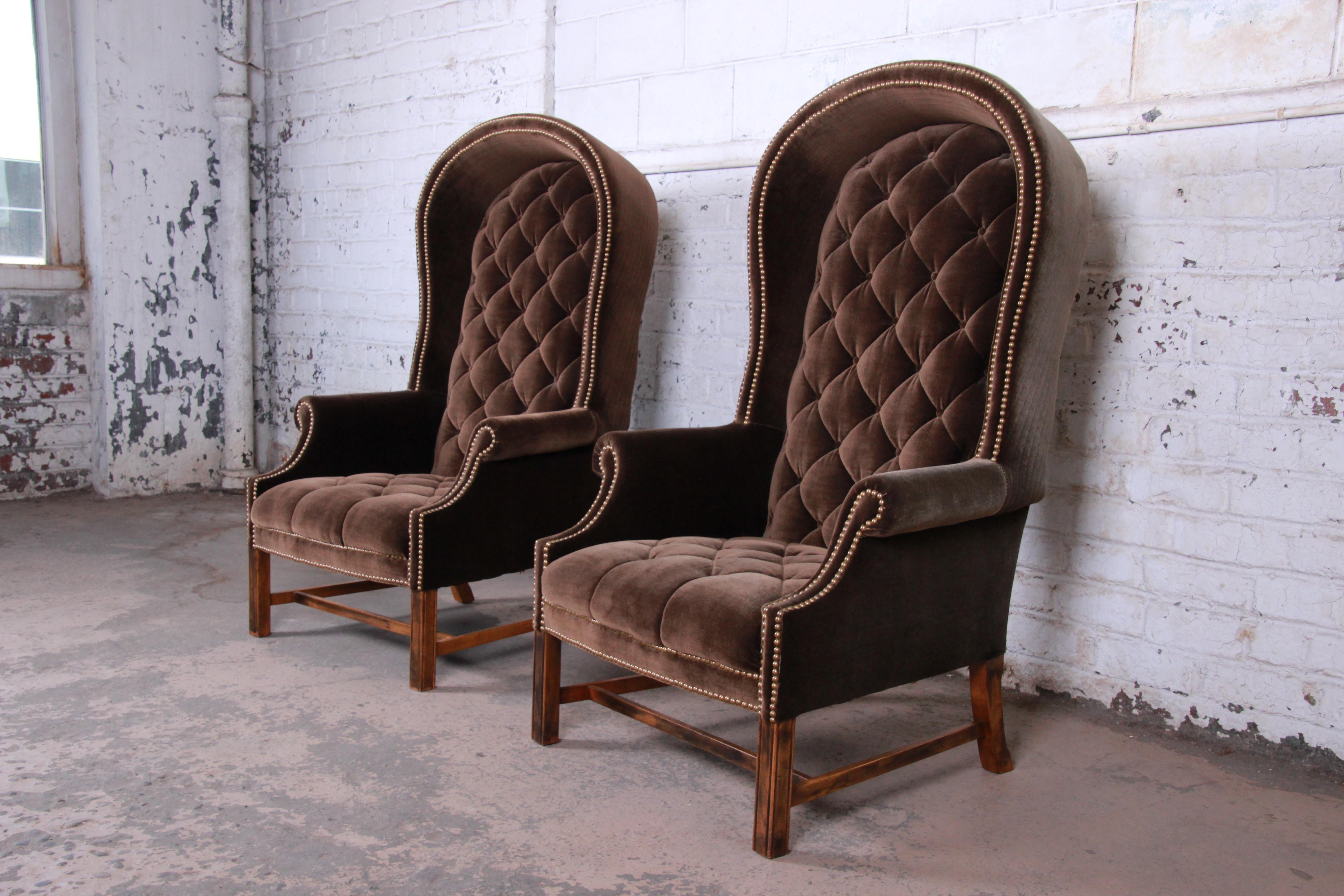 Mid-Century Modern Midcentury Brown Velvet Porter's Chairs, Pair