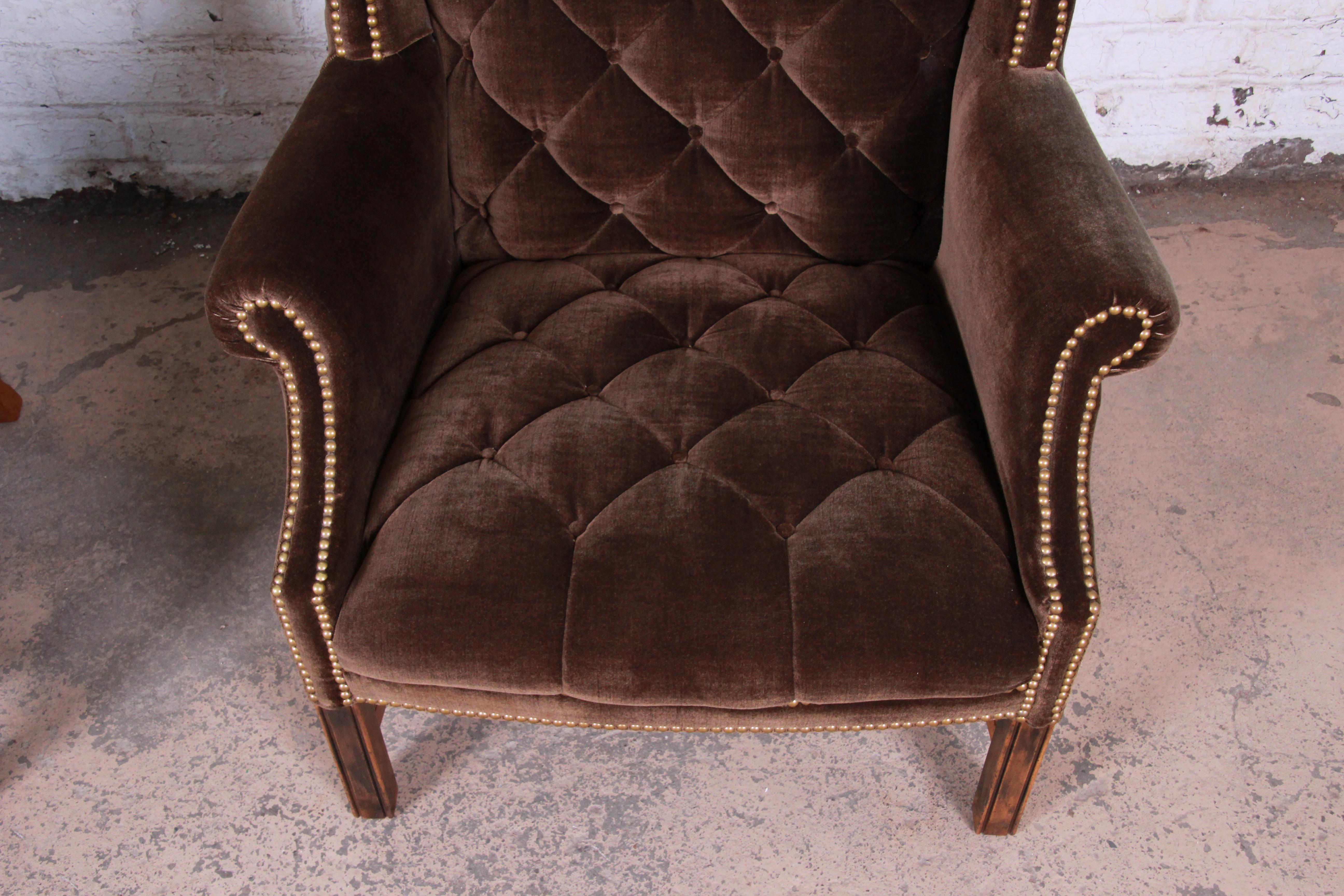 Midcentury Brown Velvet Porter's Chairs, Pair 1