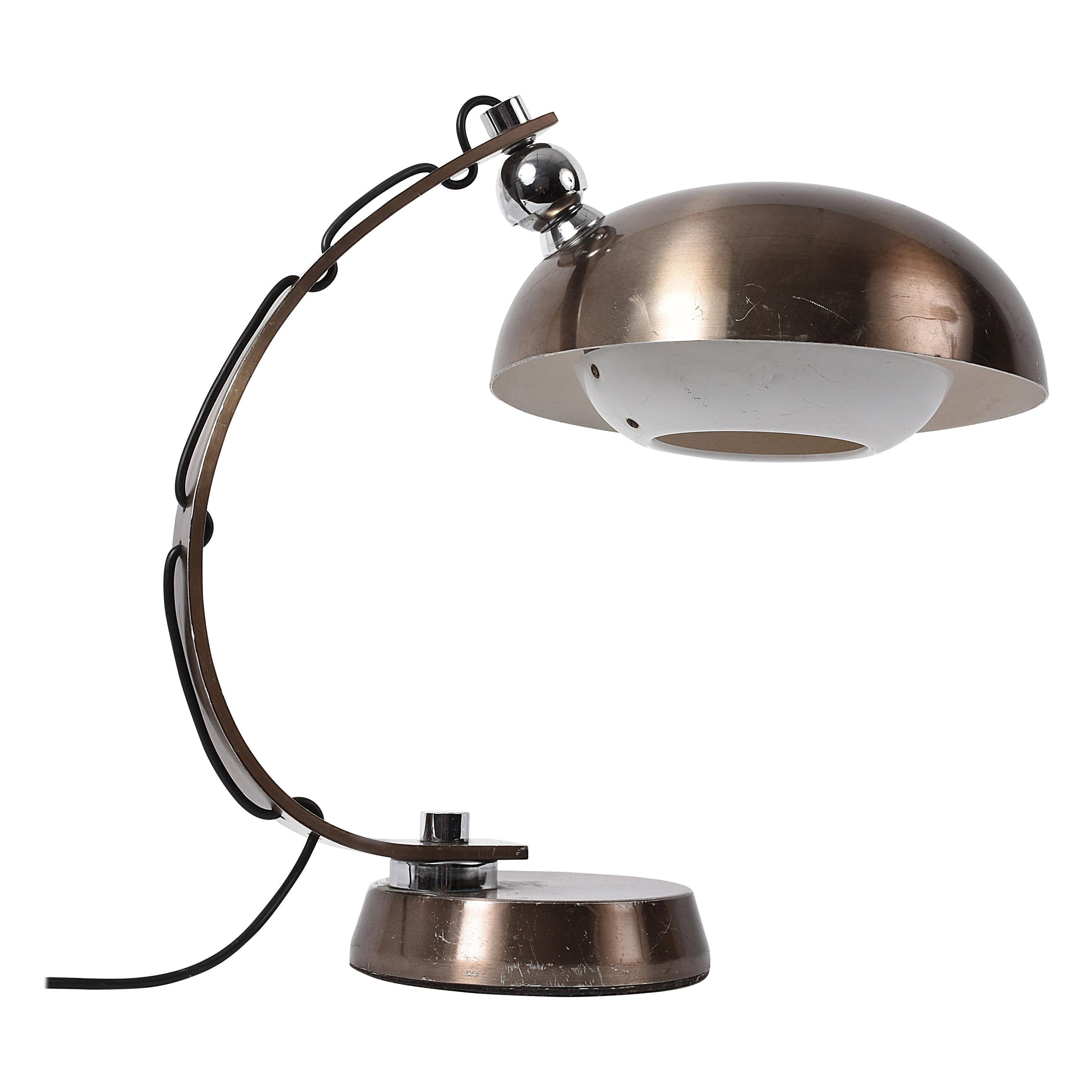Midcentury Brushed Bronzed Aluminium Table Lamp Attributed to Arredoluce, 1970s  For Sale