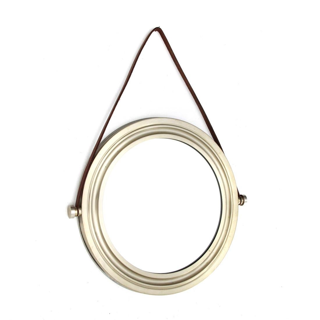 Mid-Century Modern Midcentury Brushed Nickel-Plated Brass Italian Wall Mirror, 1960s