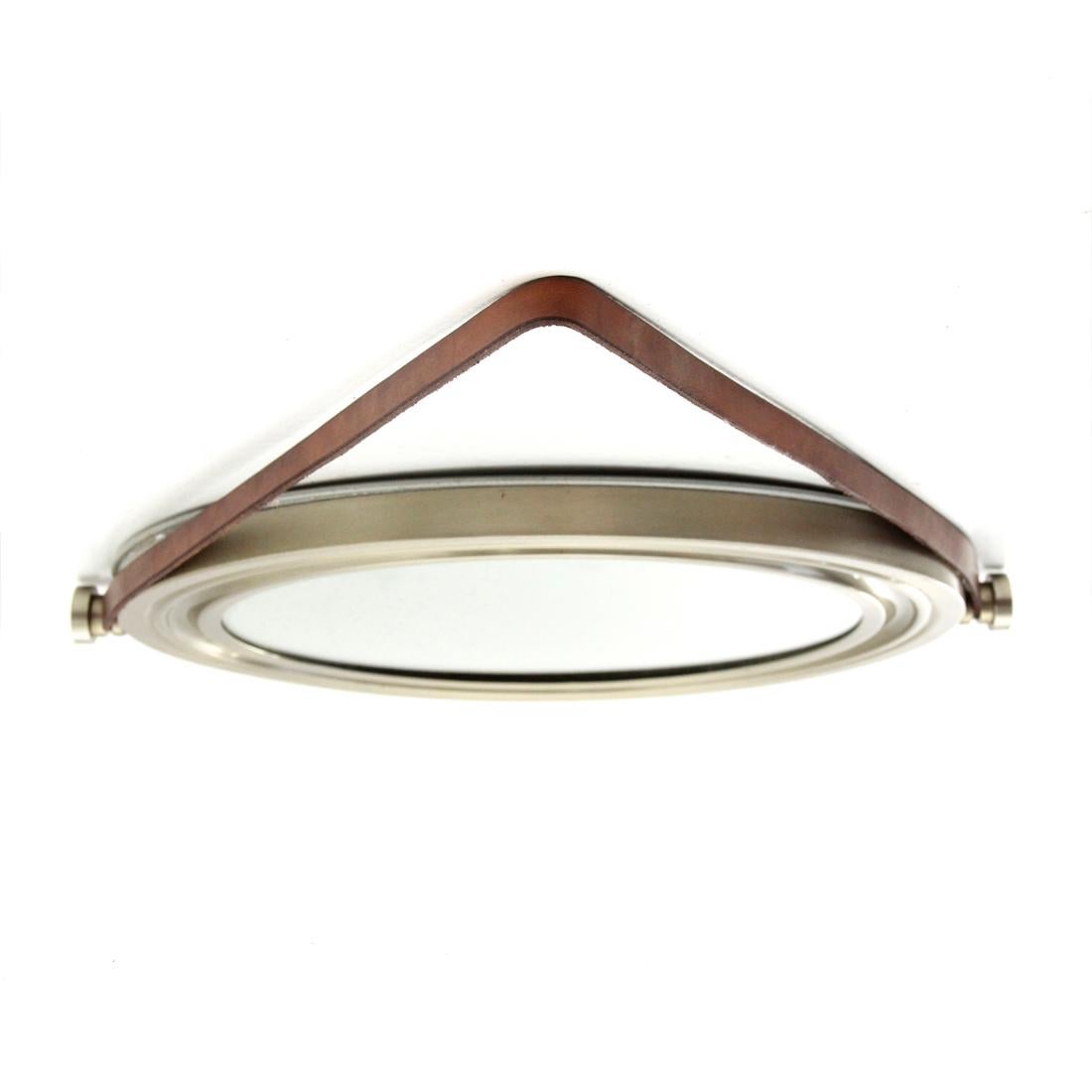 Midcentury Brushed Nickel-Plated Brass Italian Wall Mirror, 1960s In Good Condition In Savona, IT