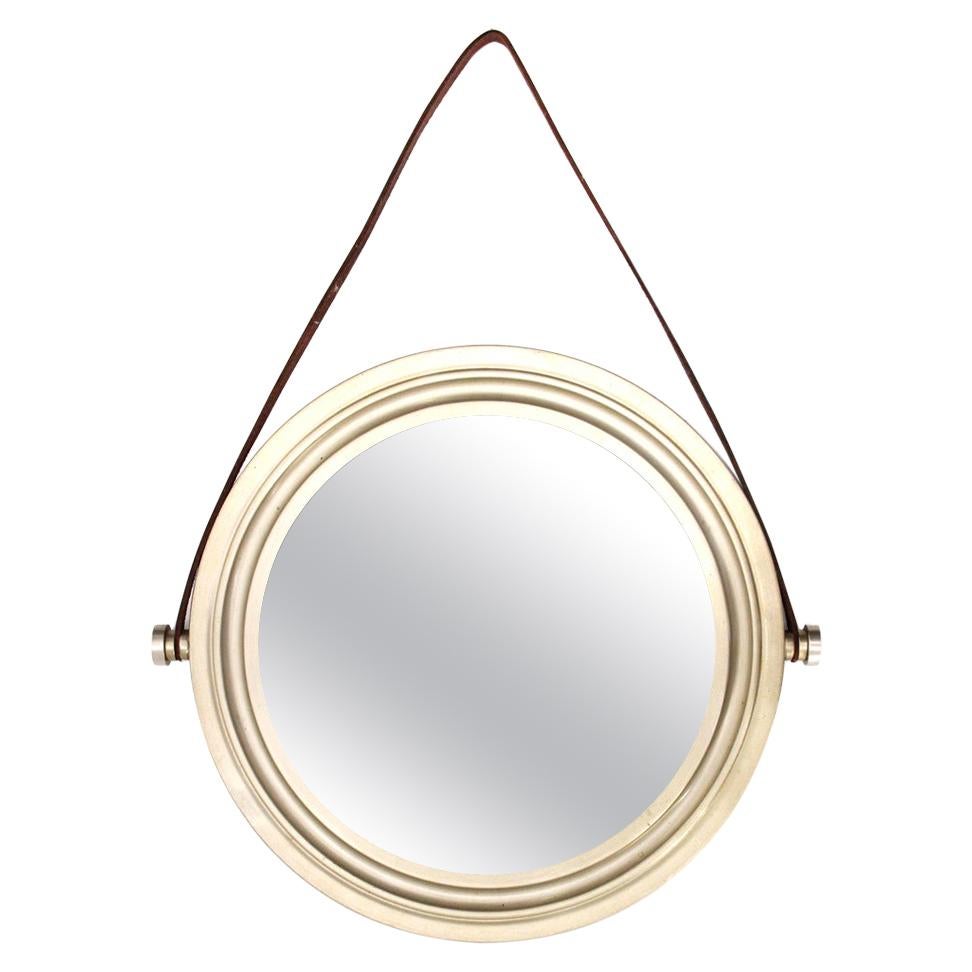 Midcentury Brushed Nickel-Plated Brass Italian Wall Mirror, 1960s