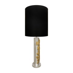 Midcentury Brushed Steel Laurel Table Lamp with Cast Brass Brutalist Motif