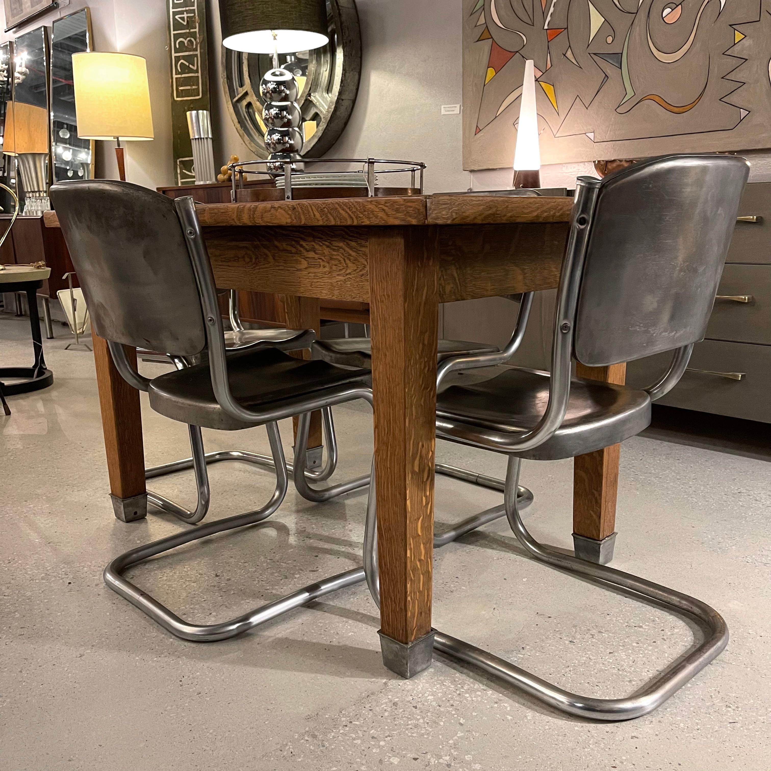 Mid-Century Modern Mid-Century Brushed Tubular Steel Contoured Cantilever Chairs For Sale