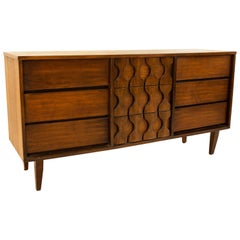 Vintage Midcentury Brutalist 9-Drawer Lowboy Dresser