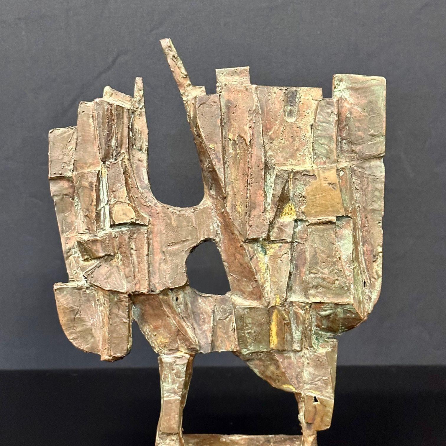 Mid-Century Modern Midcentury Brutalist Abstract Sculpture, Patinated Bronze Decorative Art Object For Sale