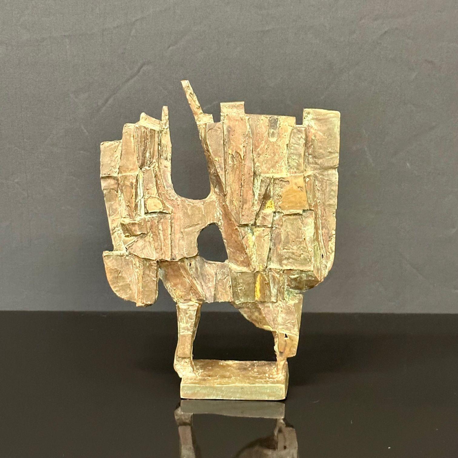 Midcentury Brutalist Abstract Sculpture, Patinated Bronze Decorative Art Object In Good Condition For Sale In Stamford, CT