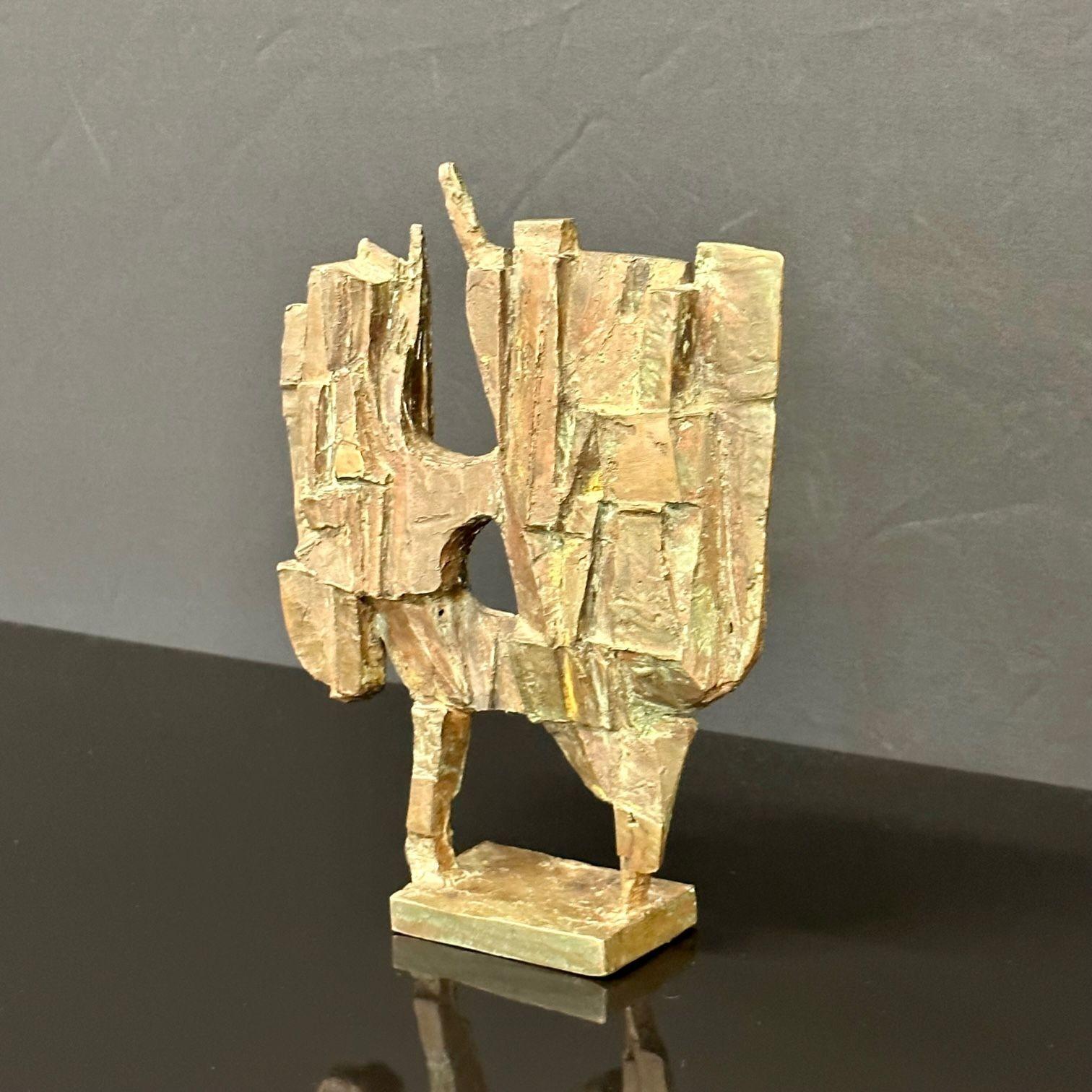 Mid-20th Century Midcentury Brutalist Abstract Sculpture, Patinated Bronze Decorative Art Object For Sale