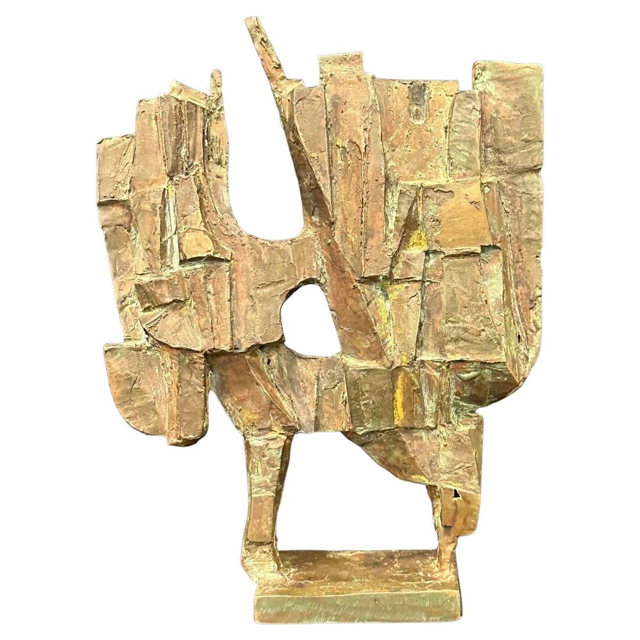 Midcentury Brutalist Abstract Sculpture, Patinated Bronze Decorative Art Object For Sale