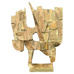 Vintage Midcentury Brutalist Abstract Sculpture, Patinated Bronze Decorative Art Object