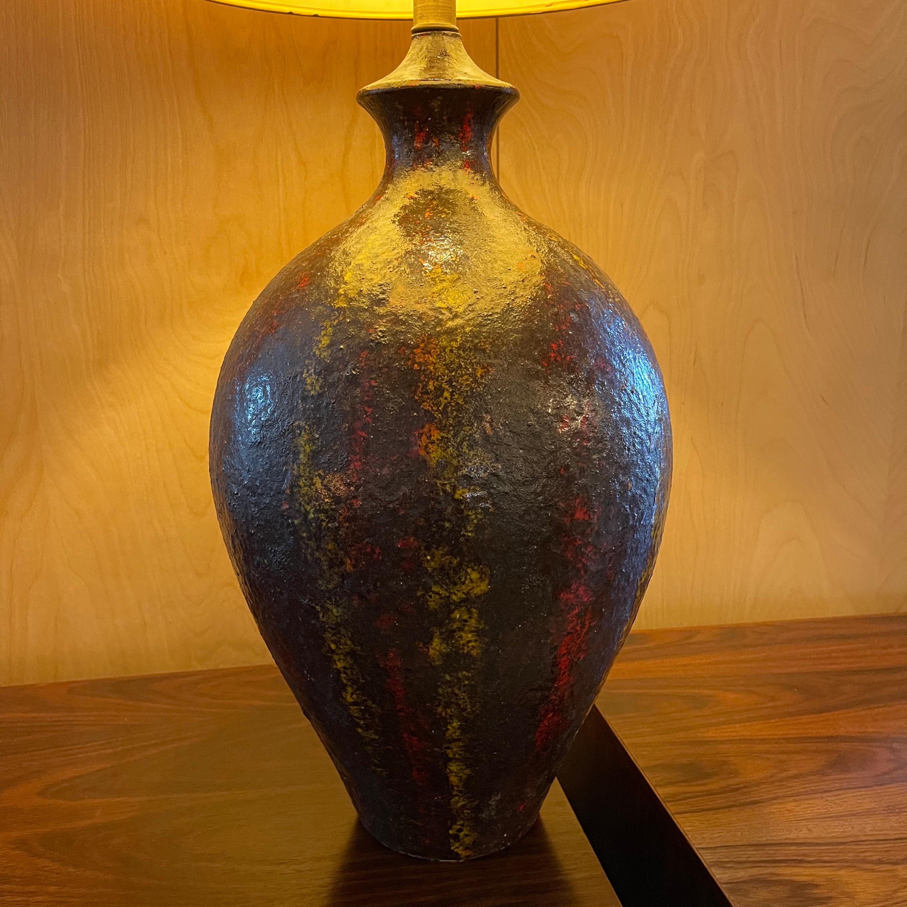Brass Midcentury Brutalist Art Pottery Table Lamp