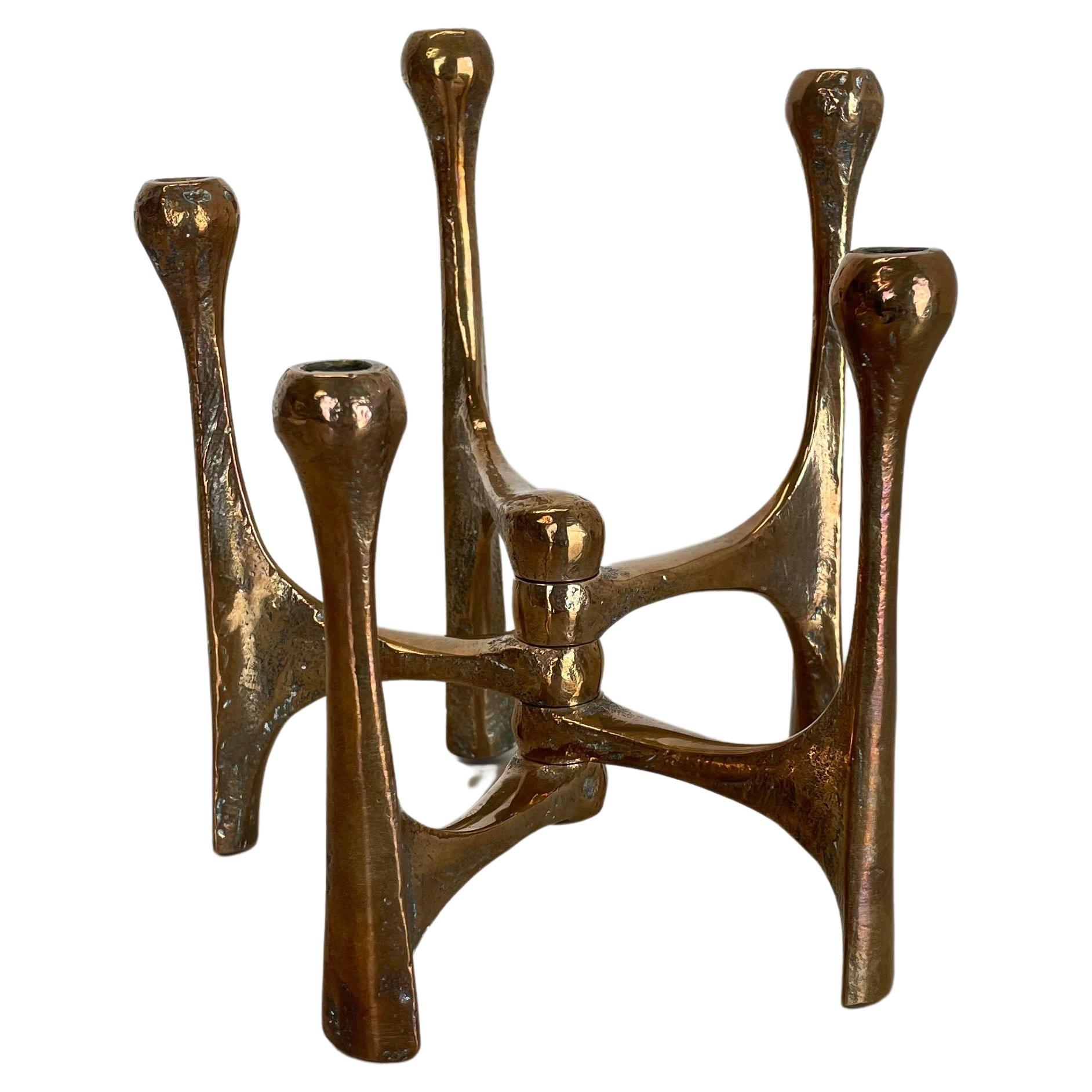 Midcentury Brutalist Bronze 1.8kg Candleholder by Michael Harjes, Germany, 1960