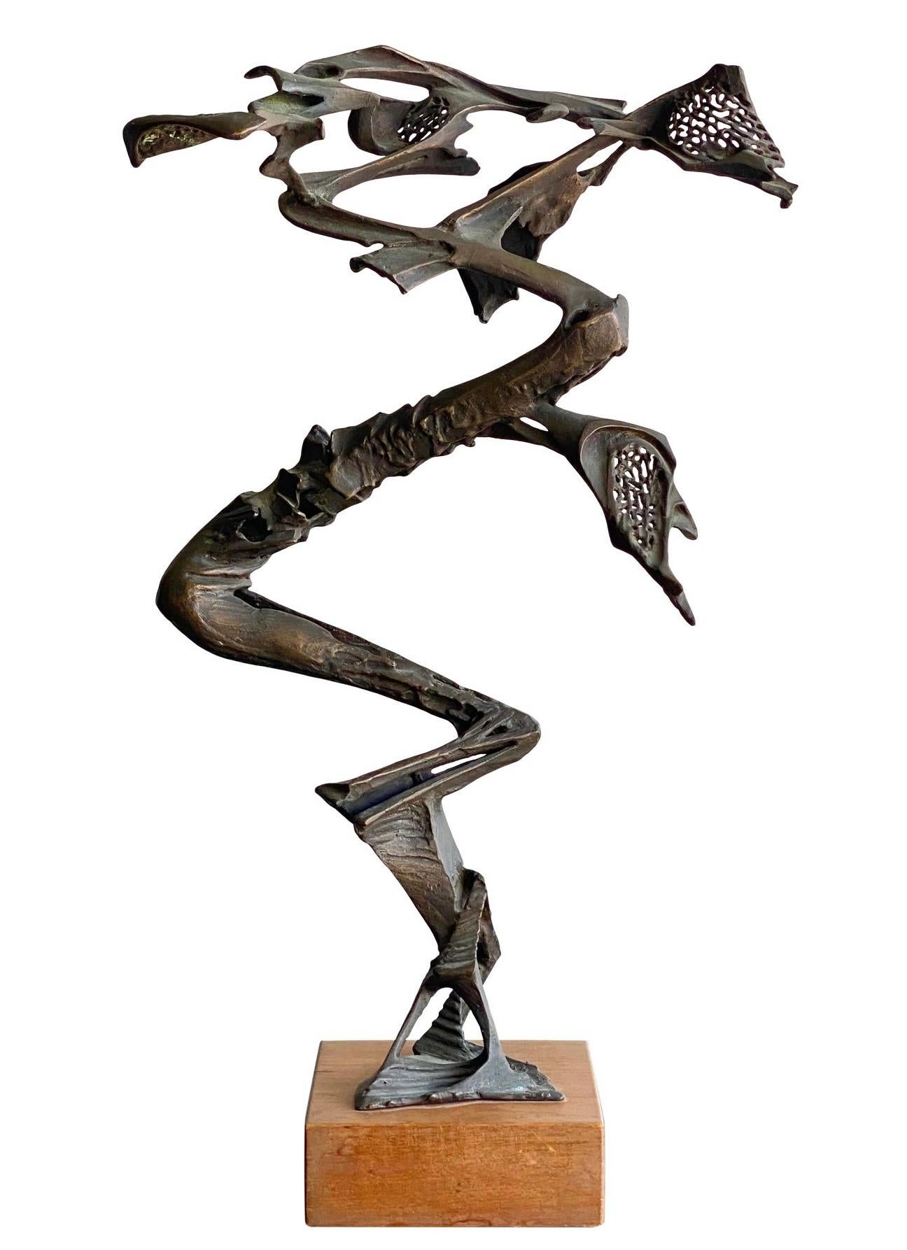 Exceptional midcentury bronze abstract sculpture. Signed Robert Cook with additional hand written marks on the bottom of the plinth. Striking Brutalist design. Acquired from a Palm Beach estate.