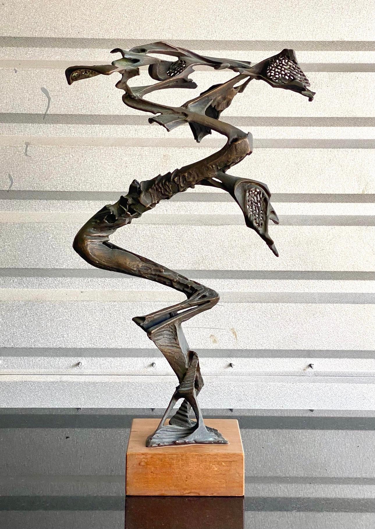 Midcentury Brutalist Bronze Abstract Sculpture Signed Robert Cook In Good Condition For Sale In west palm beach, FL