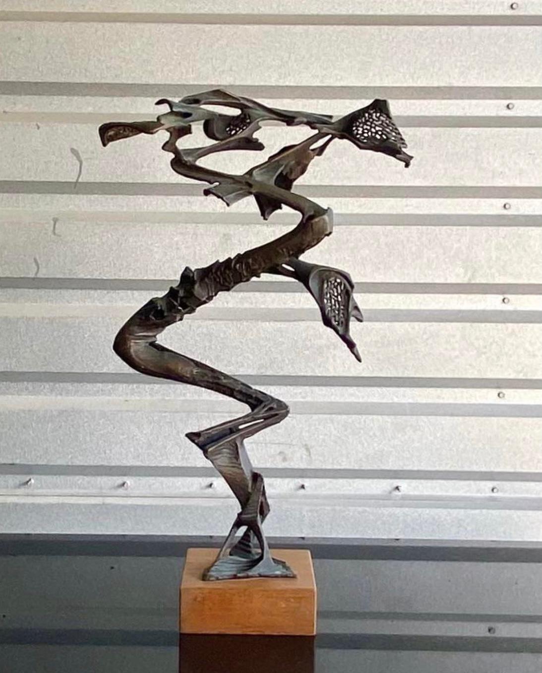 Midcentury Brutalist Bronze Abstract Sculpture Signed Robert Cook For Sale 1