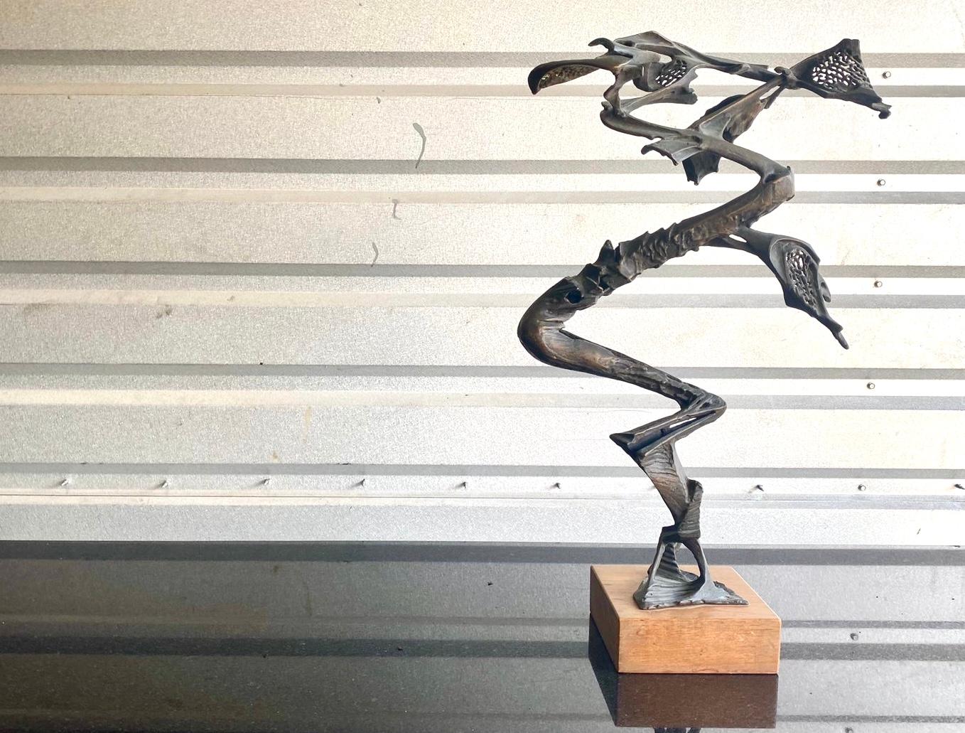 Midcentury Brutalist Bronze Abstract Sculpture Signed Robert Cook For Sale 2